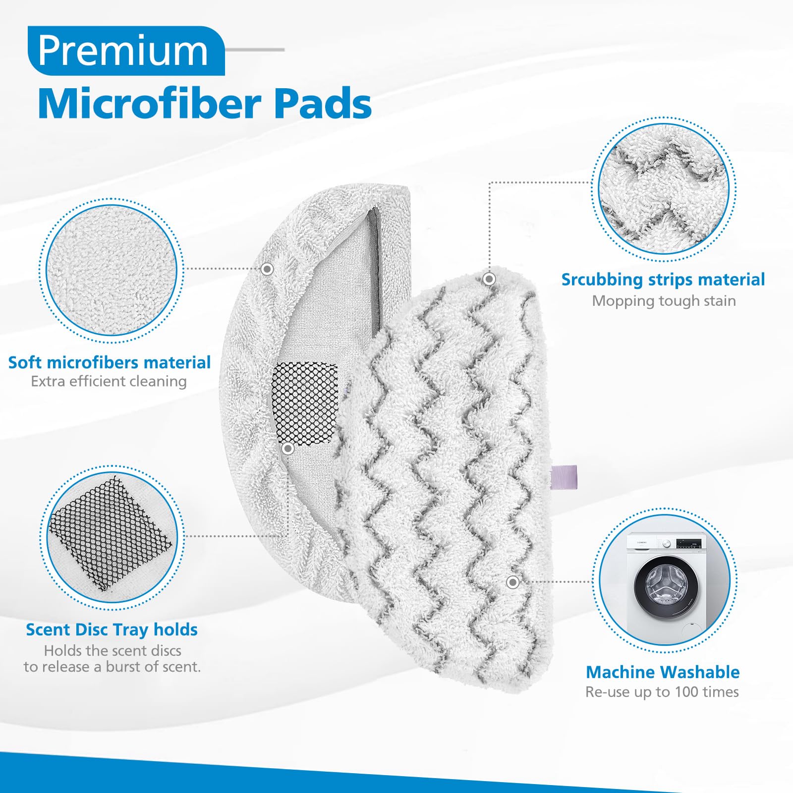 Bissell Steam Mop Pads Replacement (4 Pack) - Compatible with PowerFresh Steam Mop Models 1806, 1544, 1440, 2075A, 2685A, 1940W & More - Part #5938, #203-2633 - Deep Cleaning for Hardwood Floors & Tile Surfaces