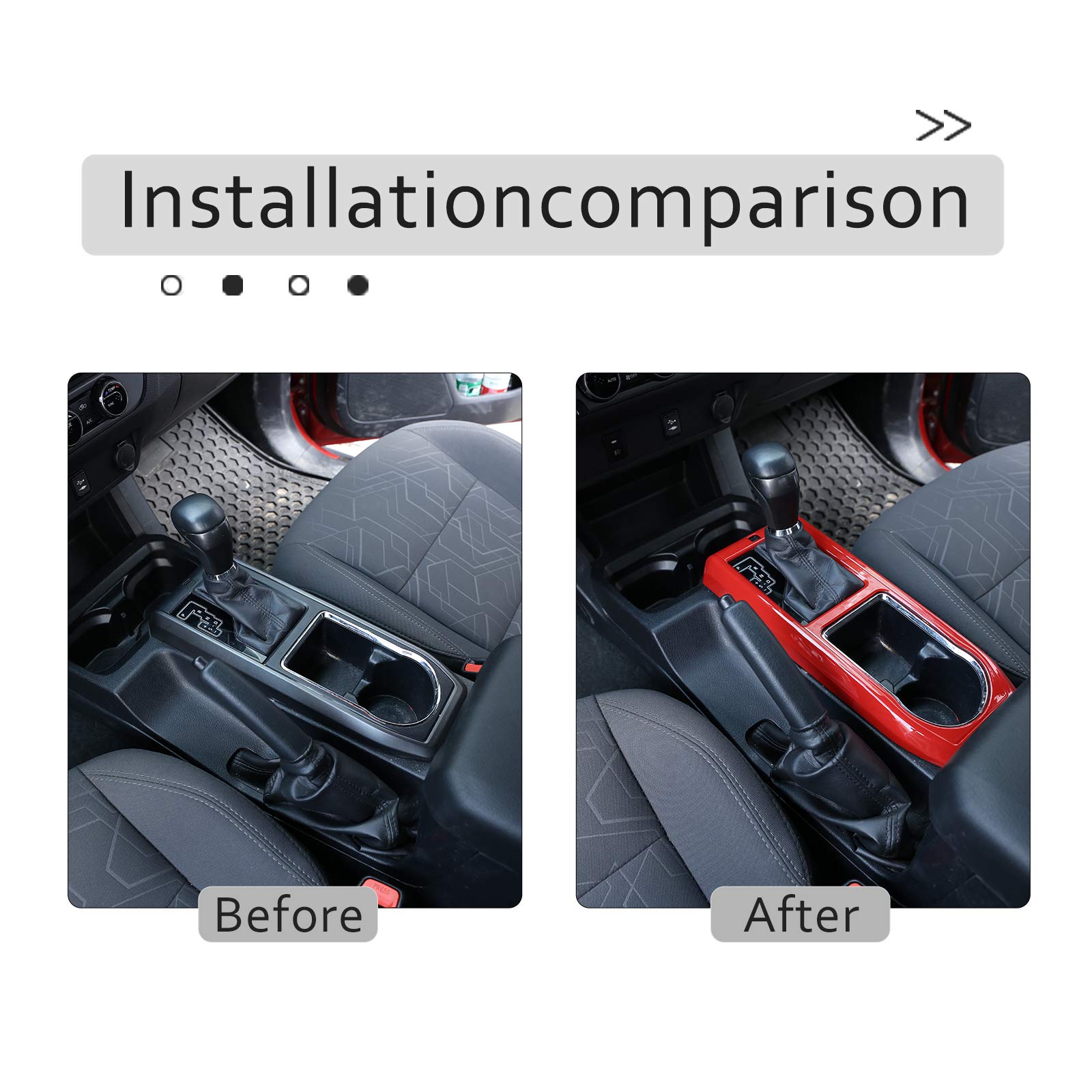 ABS Gear Shift Panel Protective Trim Frame Compatible with Toyota Tacoma 2015-2023 - Red Shift Knob Cup Holder Cover Accessories for Interior Car Protection & Style Upgrade