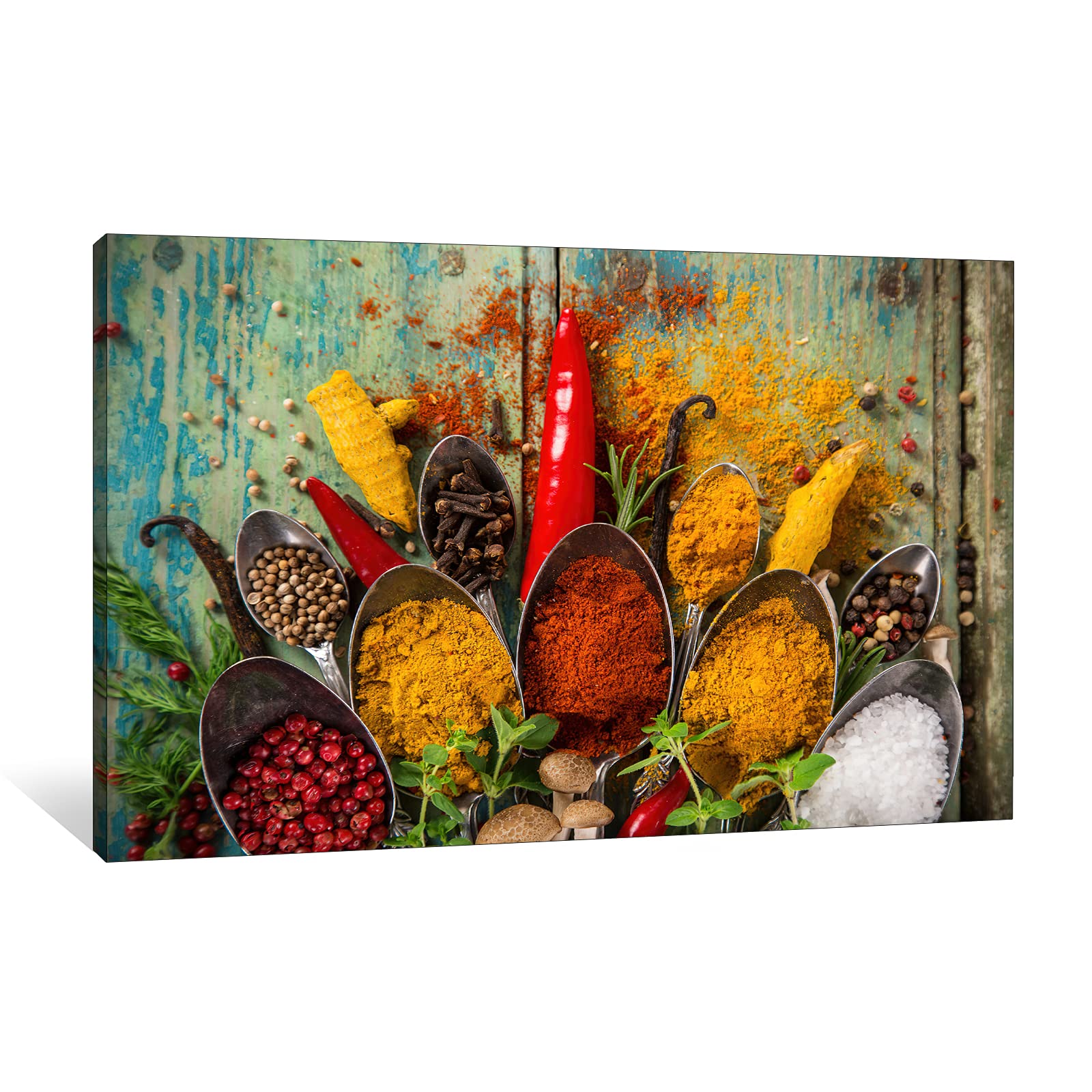 Colorful Spices and Spoons Kitchen Wall Art - 18x24 Inches Modern Canvas Painting for Dining Room Decor | Perfect for Farmhouse, Apartment & Restaurant Kitchen Wall Decoration