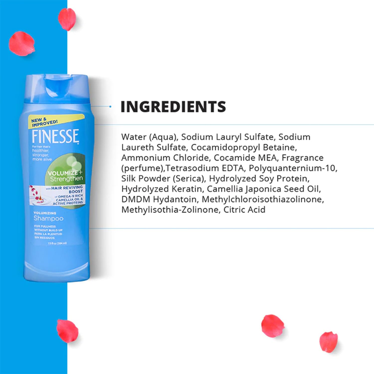 FINESSE Volumize + Strengthen Shampoo for Thicker, Fuller Hair - 13 Fl Oz Sulfate-Free Volumizing Shampoo for Fine & Thin Hair - Adds Body & Shine - Salon Quality Hair Care for Daily Use at Home