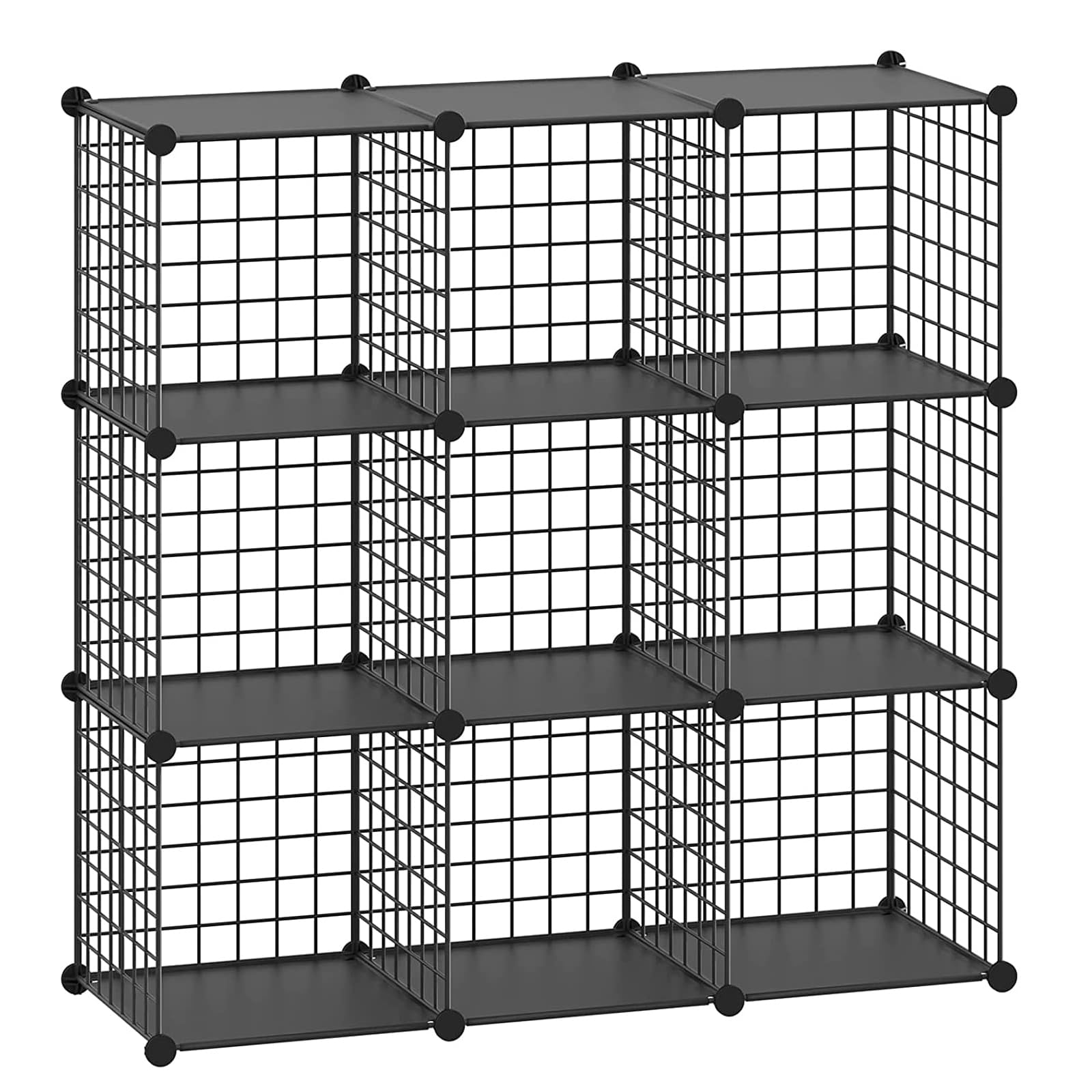 HUBSON 9-Cube Wire Storage Organizer - Freely Combinable Metal Grid Shelf for Books, Toys, Crafts, Potted Plants & Pet Supplies | Space-Saving Closet & Home Organization Solution (Black Iron Finish) - Perfect for Bedrooms, Playrooms & Home Offices