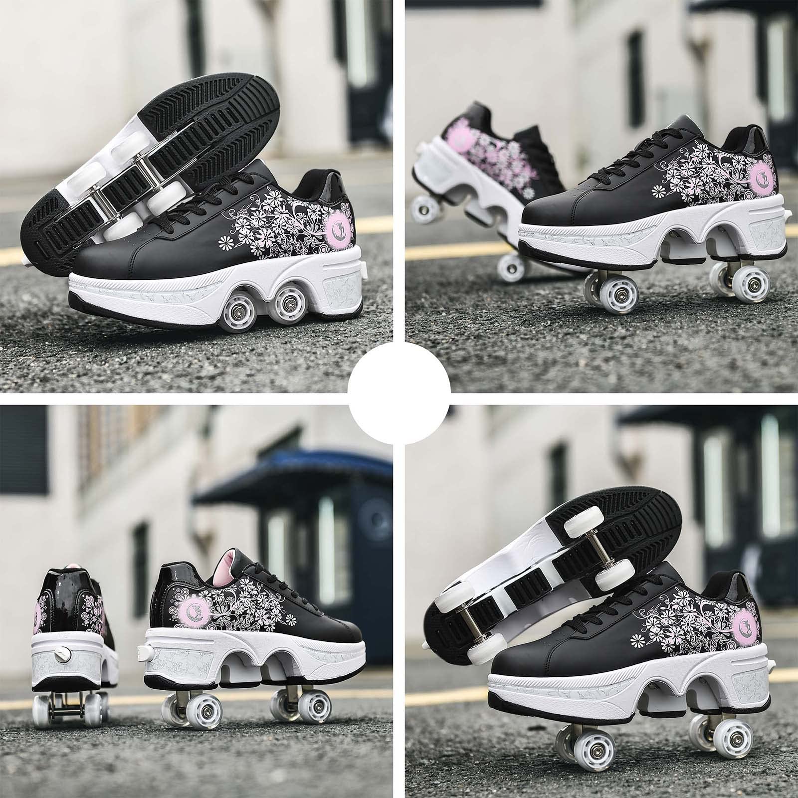 Women's & Kids' Convertible Roller Skates Shoes - 4-Wheel Adjustable Roller Sneakers for Girls & Boys | Outdoor Skating, Sports & Casual Wear