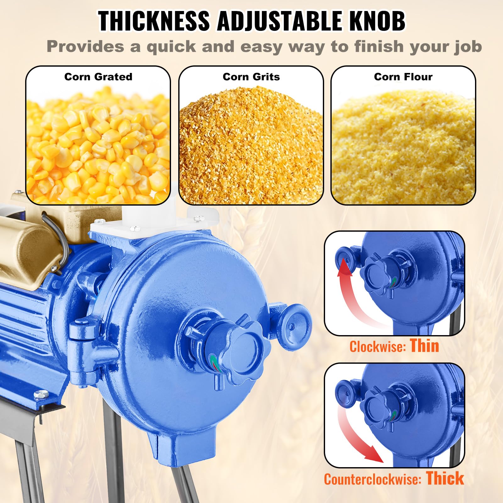 VEVOR 3000W Commercial Electric Grain Mill Grinder - Adjustable Corn Wheat Spice Grinder with Funnel for Flour, Cereal & Feed | Heavy Duty Powder Machine for Home, Bakery & Restaurant Use