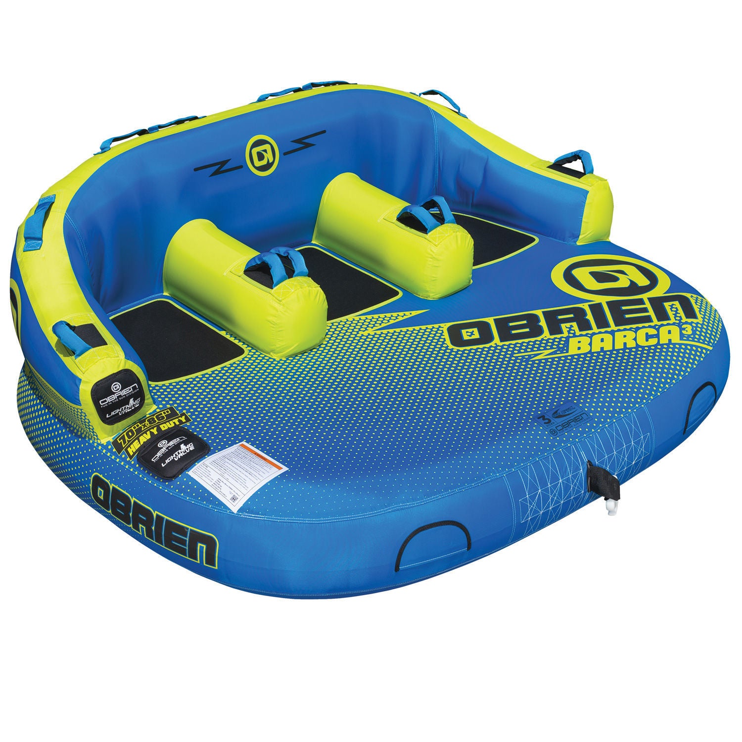 O'Brien Barca 3-Person Towable Tube - Heavy Duty Inflatable Water Tube for Boating, Lakes & Rivers - Fun for Adults & Kids - Perfect for Summer Water Sports & Family Outings