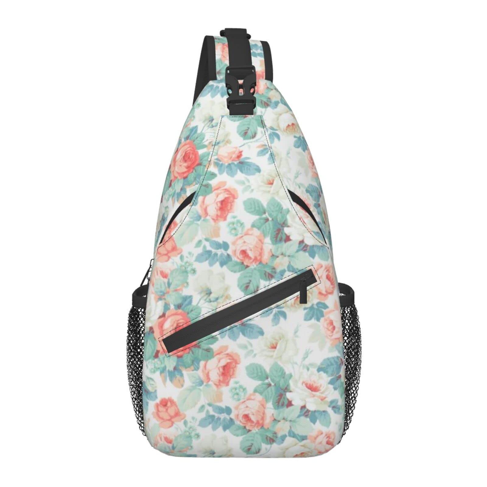 Stylish Flower Print Crossbody Backpack - Large Sling Bag with Water Bottle Holder for Men & Women | Perfect for Gym, Travel, Hiking & Outdoor Activities