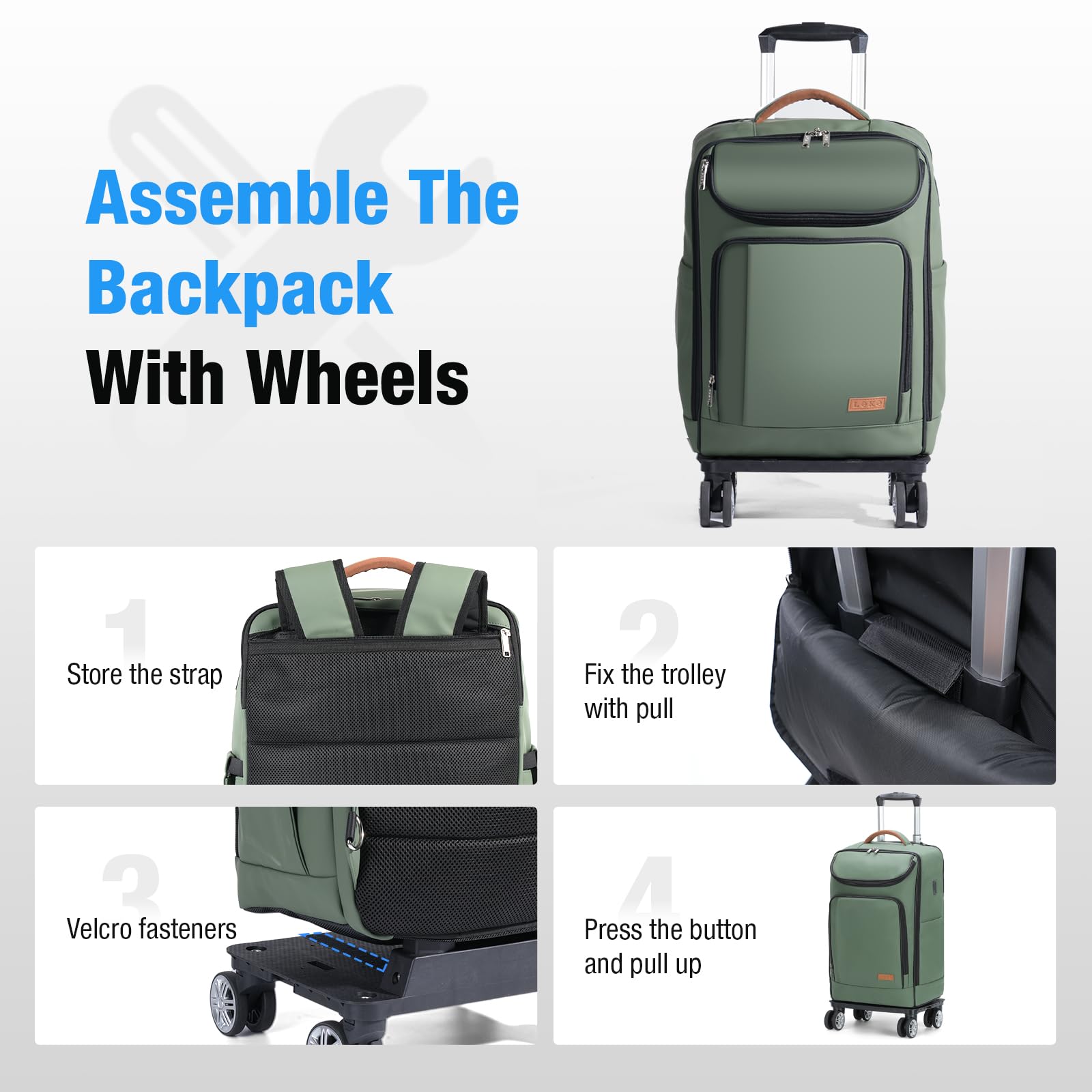 **18 Inch Waterproof Rolling Backpack with 360° Wheels – Airline Approved Convertible Travel Backpack for 15.6