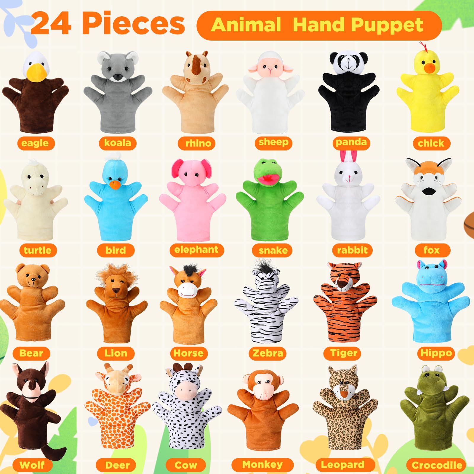 Shappy 24-Piece Zoo Animal Hand Puppets Set - Soft Plush Educational Toys for Kids, Toddlers Storytelling & Role Play (24 Styles) - Perfect for Classroom Activities, Birthday Gifts & Interactive Learning
