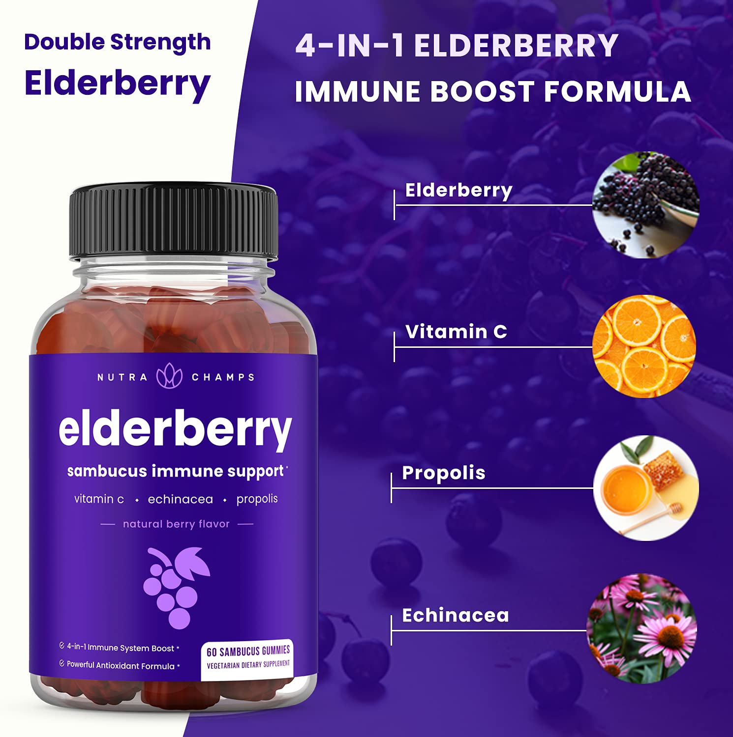 NutraChamps Biotin & Elderberry Gummies Bundle - Hair, Skin & Immune Support Supplement - Delicious Berry Flavored Vitamins for Women & Men - Perfect for Daily Wellness & Immune Boosting