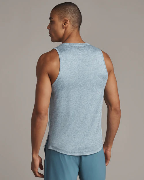 Rhone Men's Performance Atmosphere Tank Top - Moisture Wicking, Breathable Workout Shirt in Blue Stone/White Heather for Gym, Running & Outdoor Activities