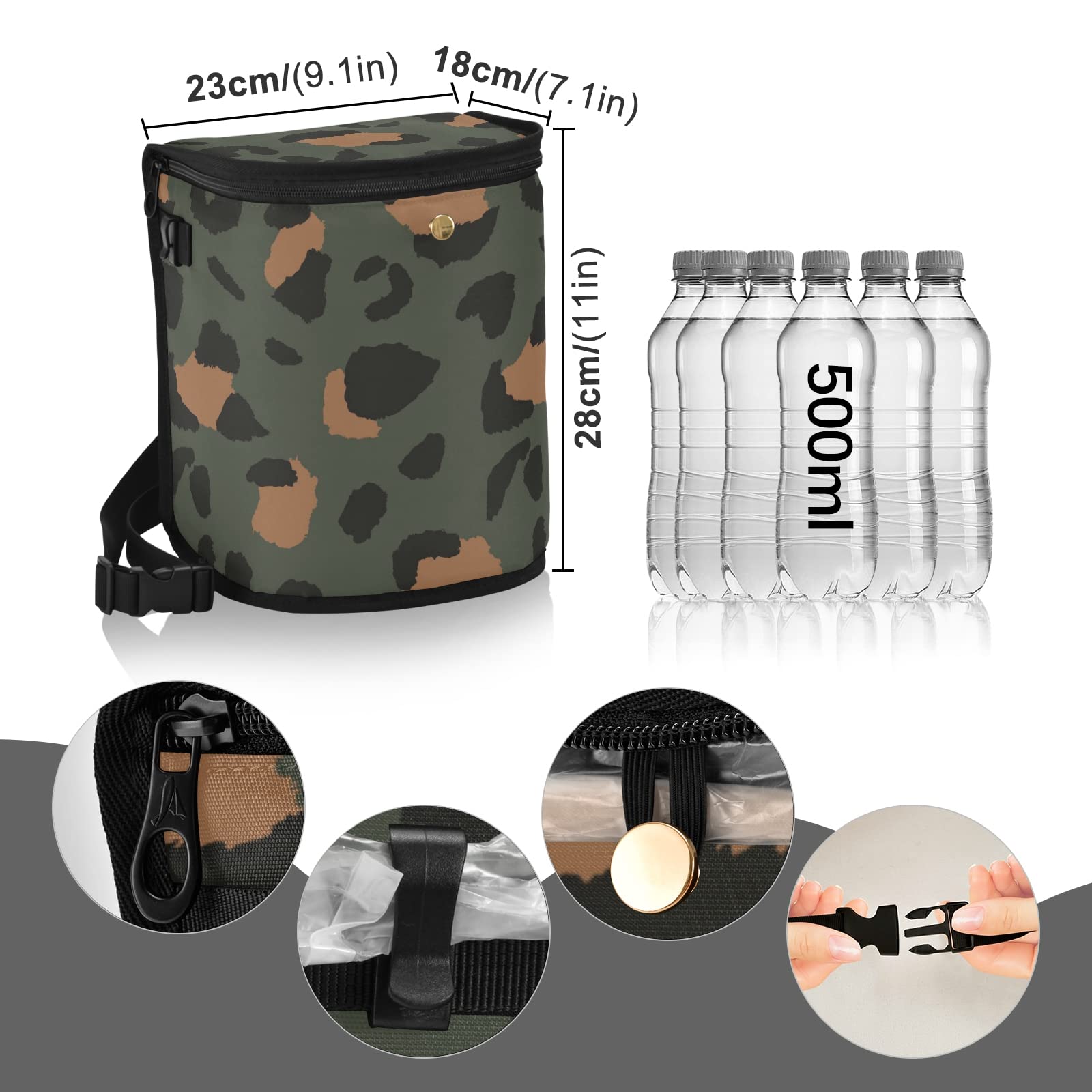 Leak Proof Car Trash Can with Aluminum Lining - Waterproof Hanging Car Garbage Bin, Multipurpose Vehicle Organizer Storage Bag for Waste Disposal - Perfect for Road Trips, Commuting & Family Travel (Leopard Print)
