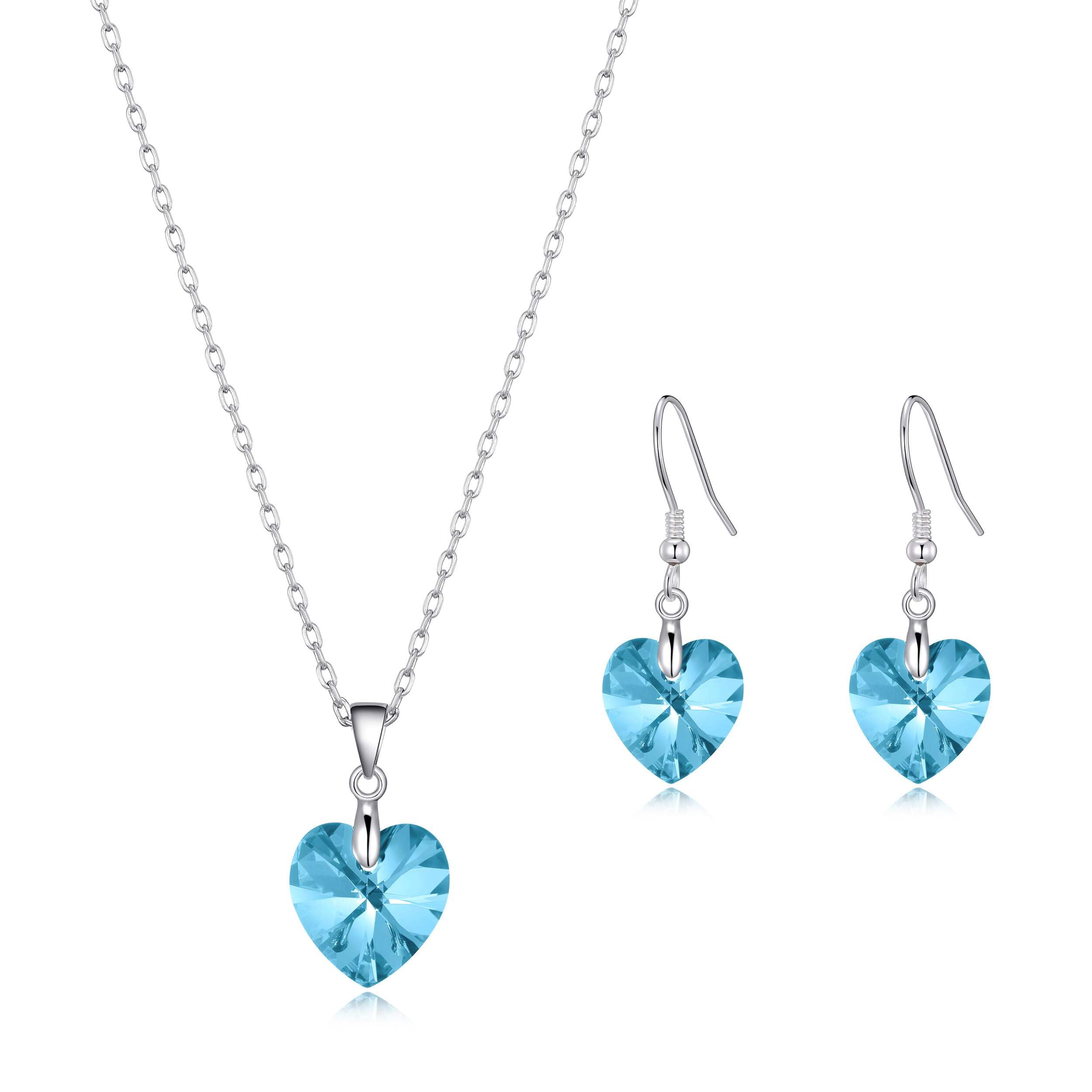 Sterling Silver Aquamarine Heart Set with Zircondia® - Elegant Jewelry Gift for Her