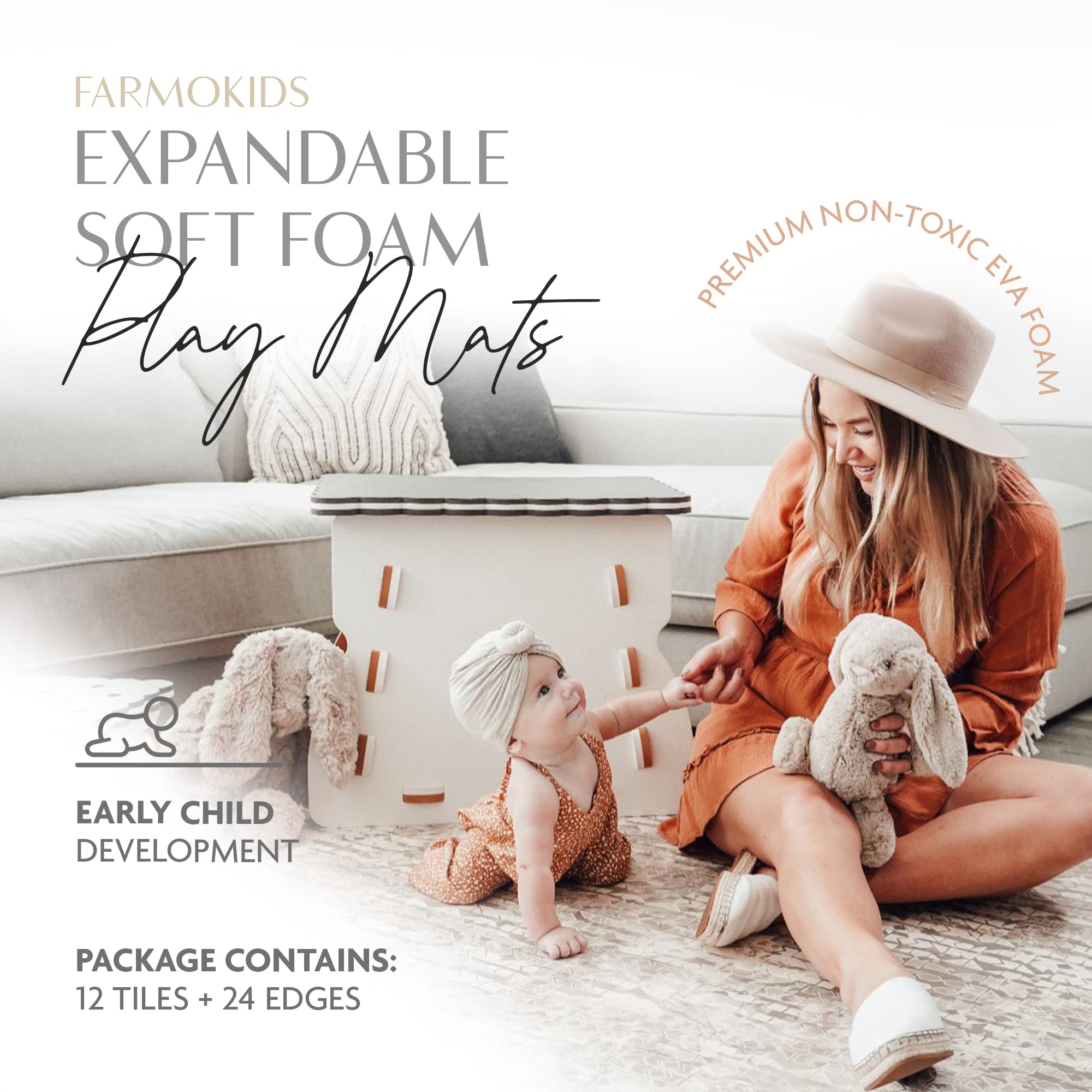 **Non-Toxic Baby Play Mat - 6x8 ft Large EVA Foam Tummy Time Mat | Soft, Lightweight & Stackable PVC-Free Floor Mat for Infants | Perfect for Nursery, Playroom & Daycare (Amber Beige)**