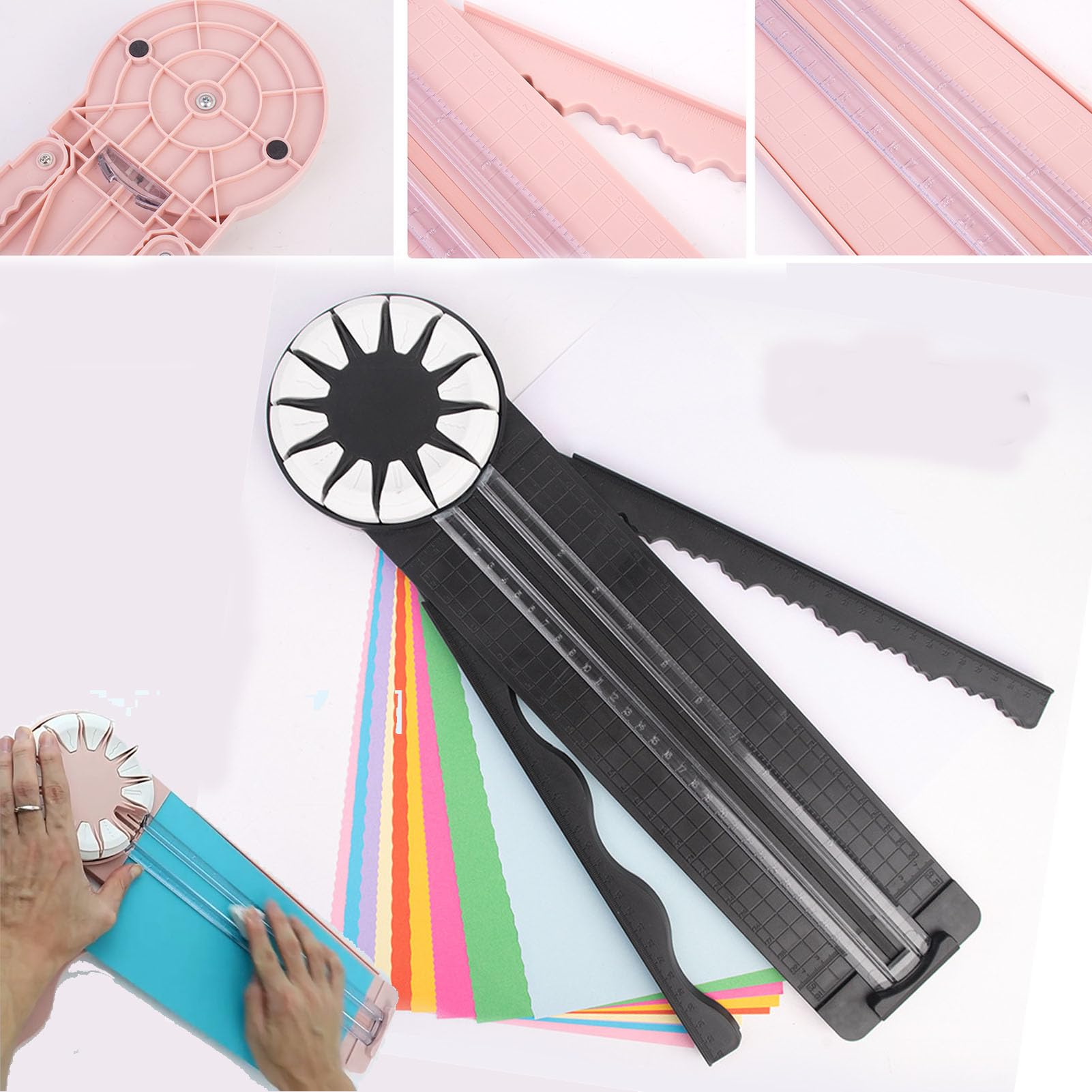 Sunnytastic 12-in-1 Rotary Paper Edge Cutter with Measurements - Multifunctional Craft Scissors for DIY Photo Albums, Greeting Cards, Scrapbooking & Paper Art Projects (Black)