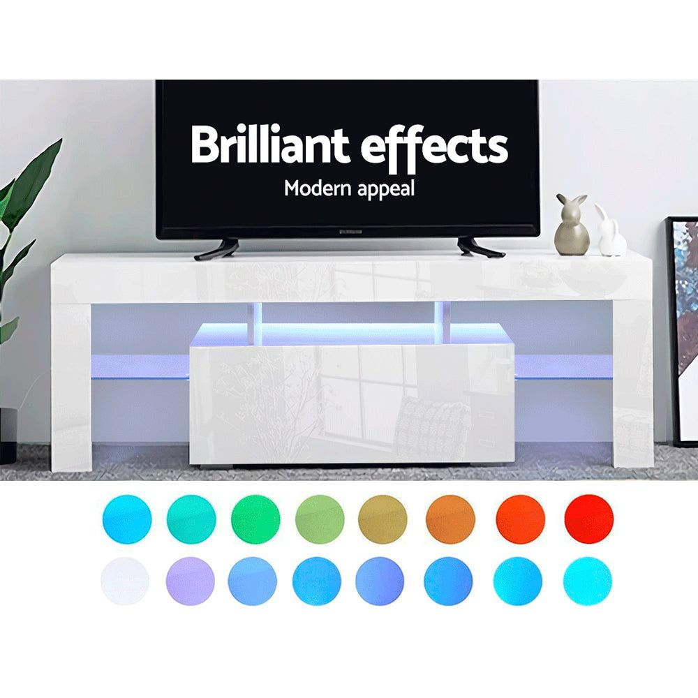 Artiss 130cm White LED TV Stand Entertainment Unit with Storage - Perfect for Living Room, Bedroom & Home Theater Setup