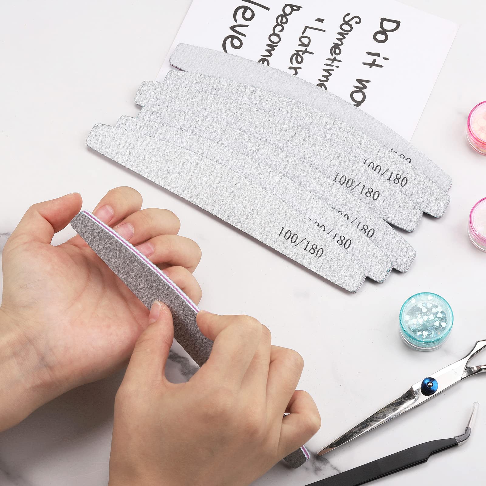 35-Piece 100/180 Grit Nail File and Buffer Set - Double Sided Emery Boards & Washable Buffing Blocks for Natural & Acrylic Nails - Perfect for Home Manicures, Salon Use & DIY Nail Care