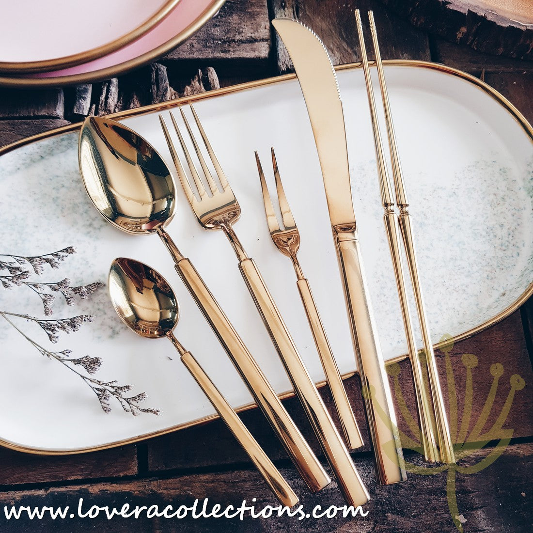Claris Shiny Gold Ion Plated Stainless Steel SS304 Cutlery Set - Premium 18-Piece Flatware Collection for Fine Dining & Special Occasions