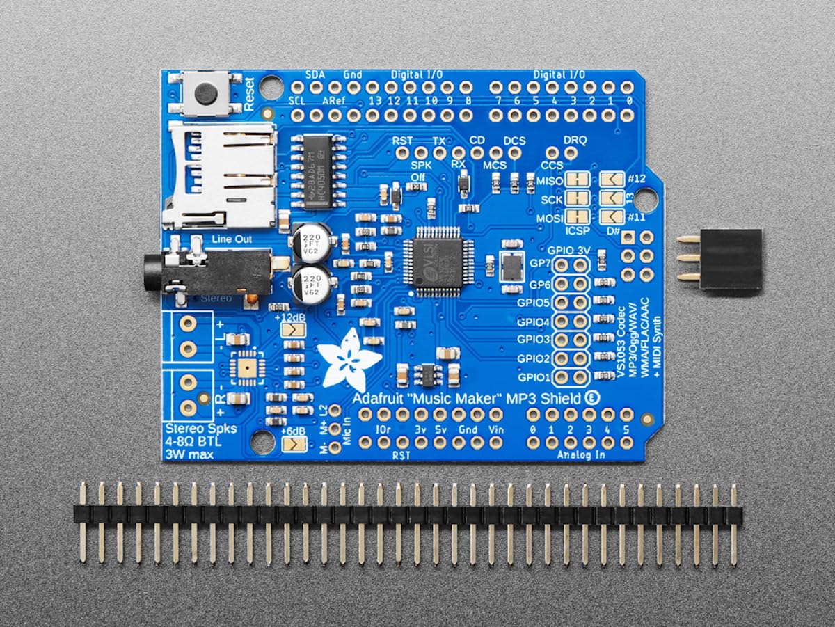 Adafruit Music Maker MP3 Shield for Arduino - Play MP3, OGG & WAV Audio Files | Perfect for DIY Audio Projects, Robotics & Embedded Systems