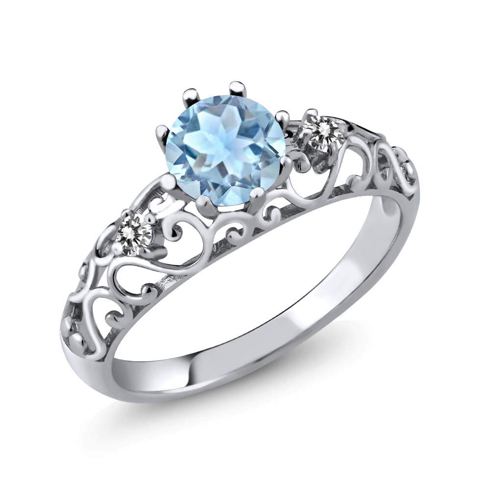 1.02 Ct Round Sky Blue Topaz & White Diamond 925 Sterling Silver Ring for Women | Elegant Engagement, Wedding, Anniversary Gift | Gem Stone King