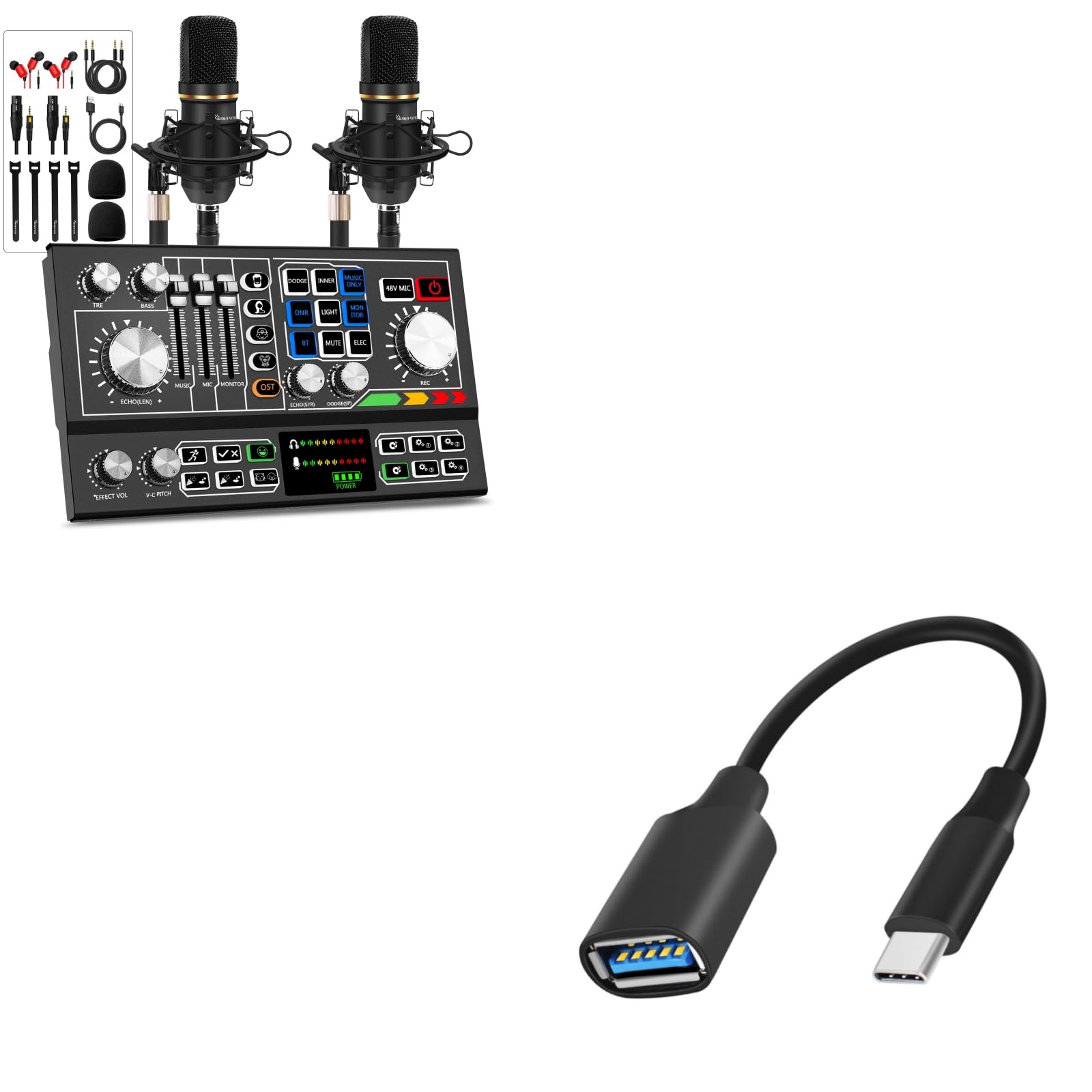 Professional Audio Mixer with Condenser Mic & 48V Phantom Power - USB/USB-C Audio Interface for Podcasting, Live Streaming & Home Studio Recording