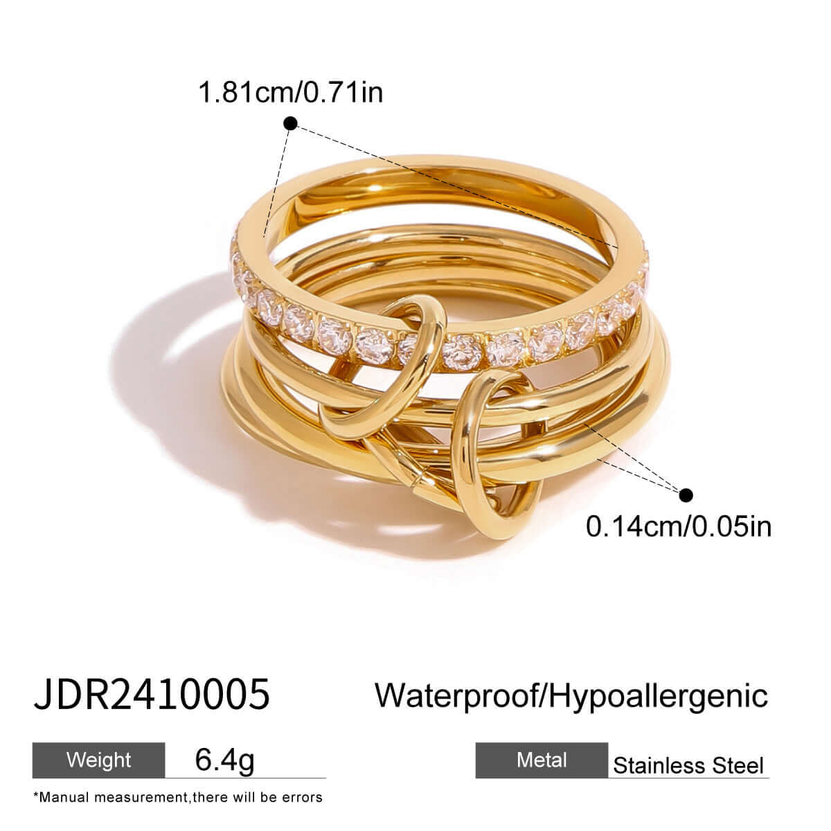 Two Tone Interlocking Layered Connected Plain Ring - Stackable Minimalist Jewelry for Women | JDR007 | Perfect for Everyday Wear, Gift Giving & Special Occasions
