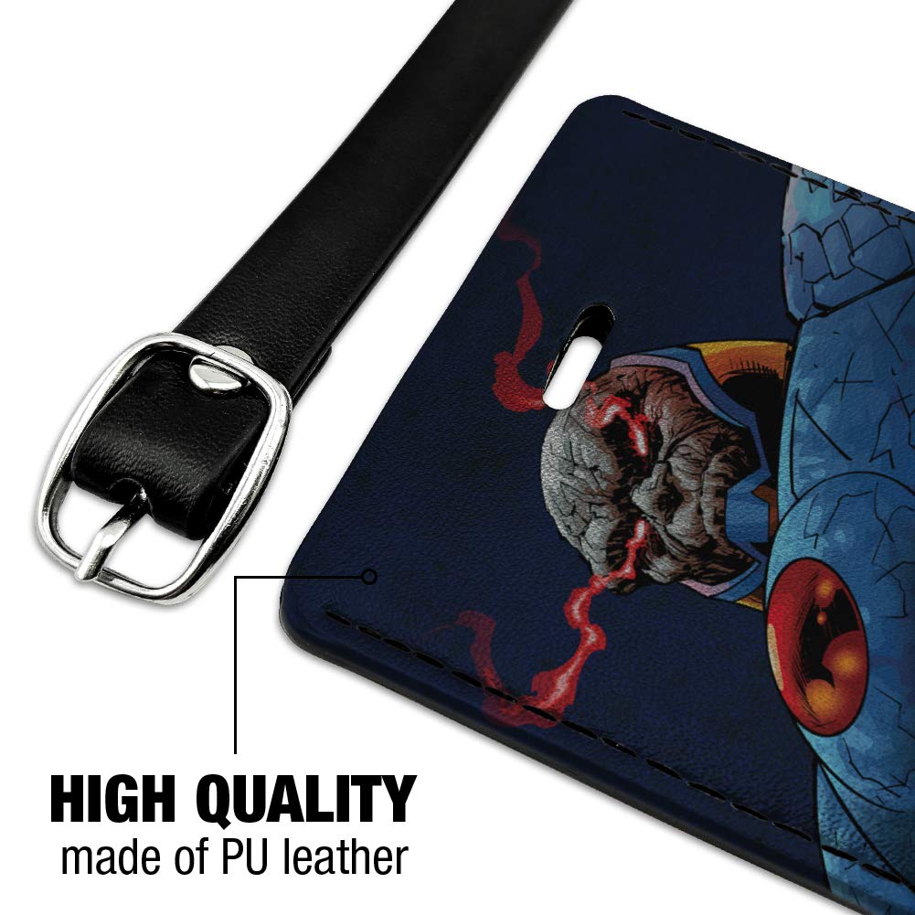 Superman Darkseid Character Rectangle Leather Luggage Tag - Durable Carry-On ID Tag for Suitcases, Backpacks & Travel Bags - Perfect for Business Trips, Vacations & Cosplay Events