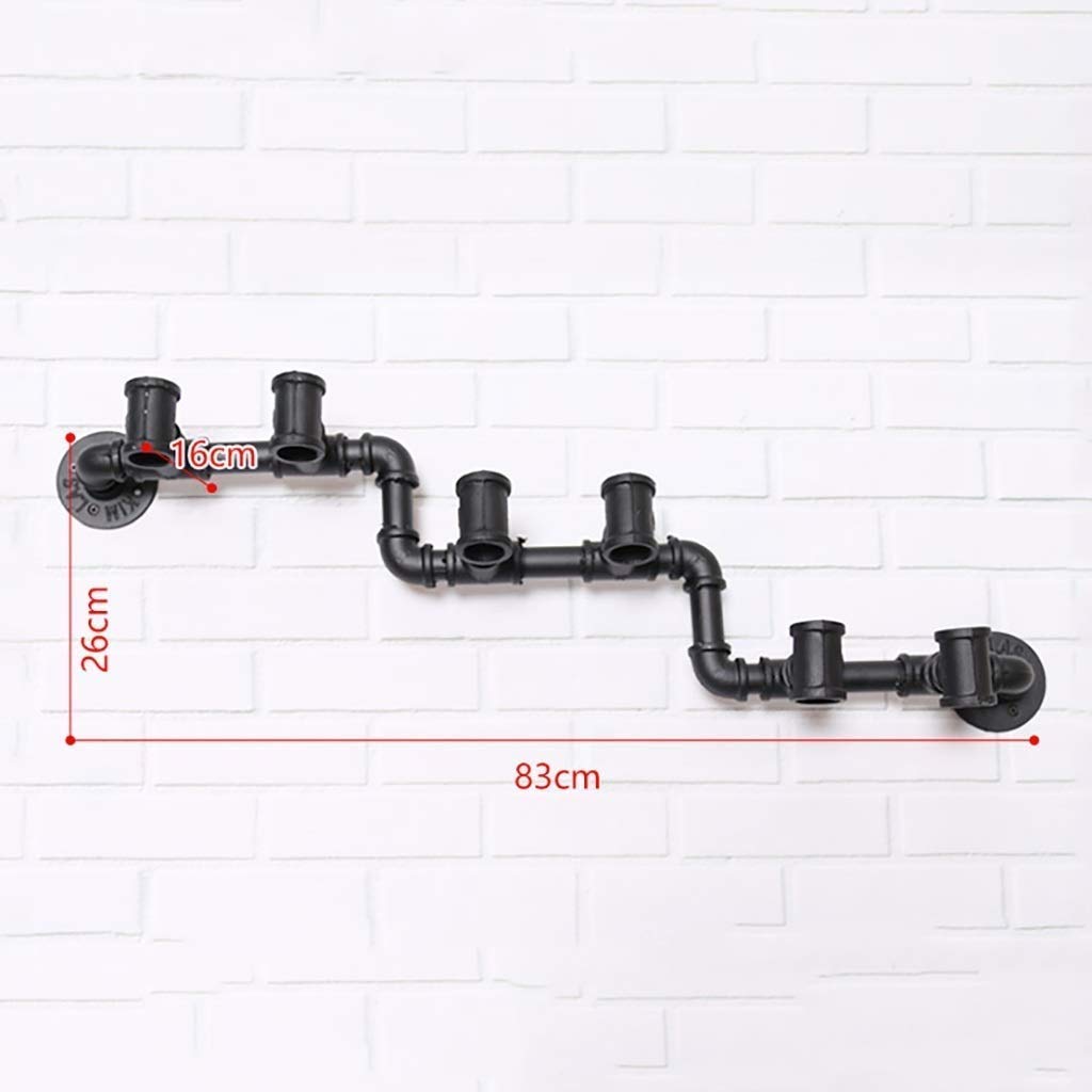5-Bottle Wall Mounted Wine Rack - Black Wrought Iron Inverted Wine Bottle Holder for Kitchen, Bar & Dining Room Decor - Space-Saving Wine Storage Shelf with Water Pipe Design