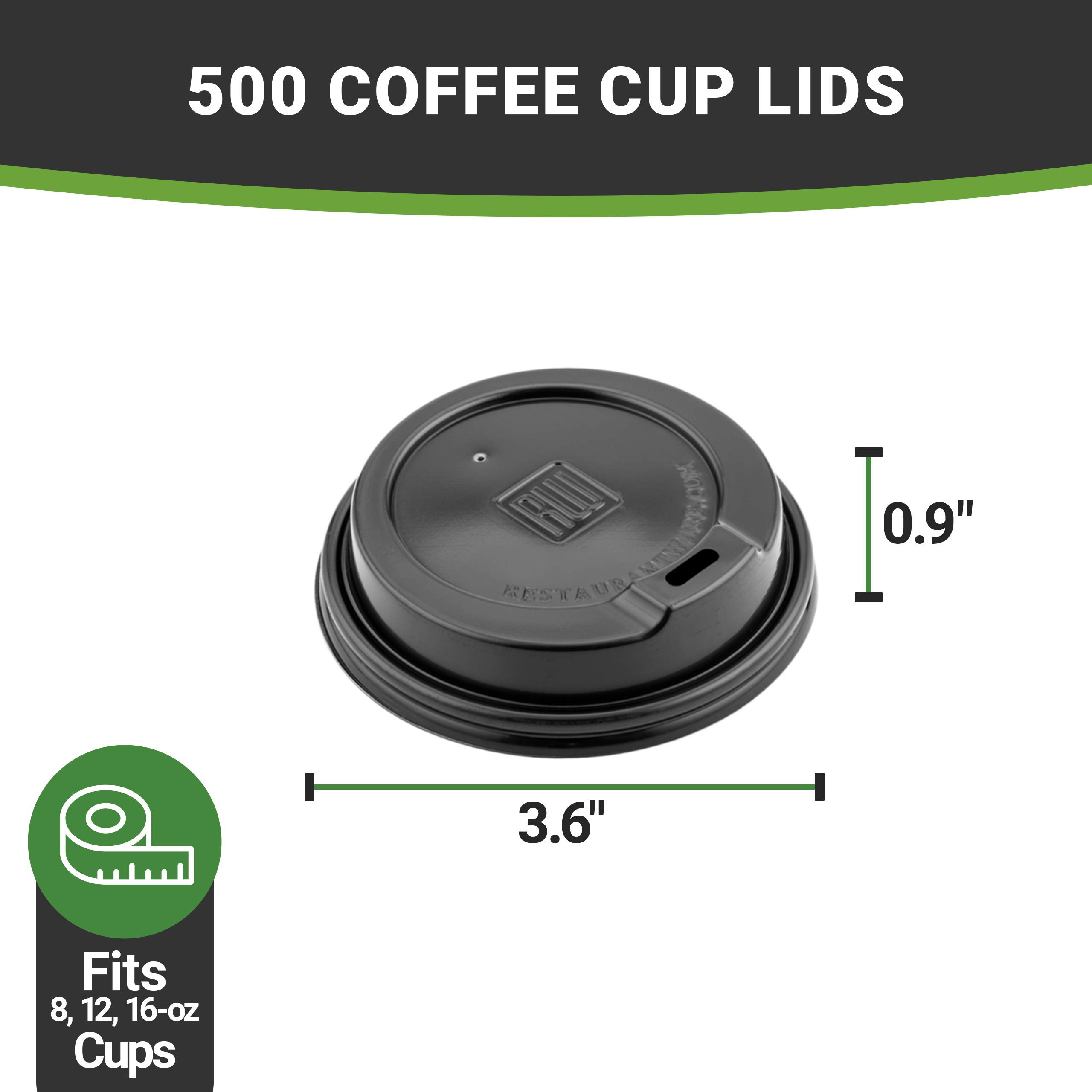 500-Count Disposable Black Coffee & Tea Cup Lids - Fits 8, 12, 16, 20 oz Cups | Recyclable Polystyrene Lids for Coffee Shops, Juice Bars & Takeout | Perfect for Hot/Cold Beverages & On-the-Go Drinks