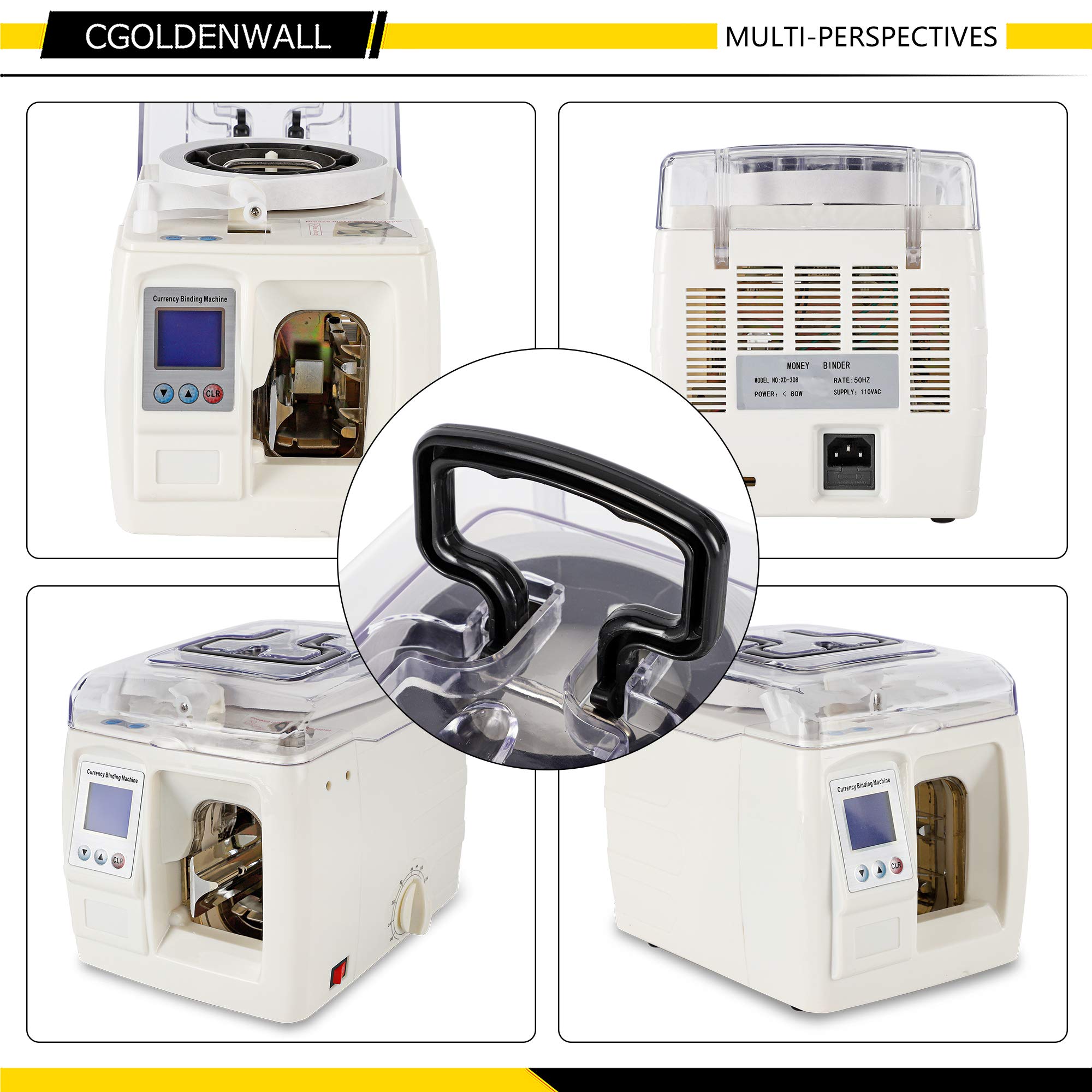 CGOLDENWALL Banknote Strapping Machine with LCD Display - Portable Money Binder for Cash, Bills & Invoices - 110V/220V Currency Bundle Tool for Banks, Retail Stores & Small Businesses