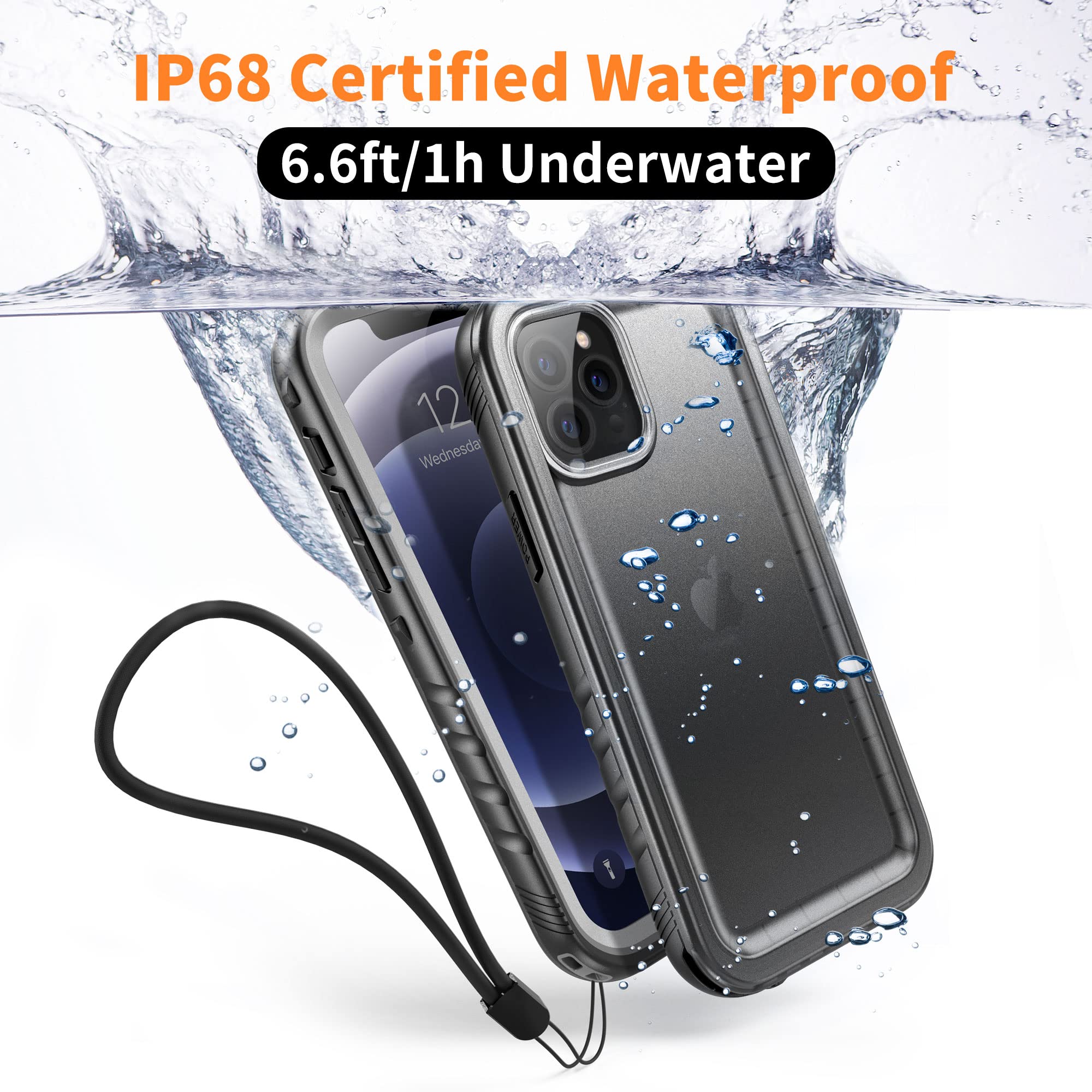 **Waterproof iPhone 12 Pro Max Case (6.7 inch, 2020) – Shockproof Full Body Protective Cover with Built-in Screen Protector – Black | Perfect for Outdoor, Swimming & Extreme Sports**