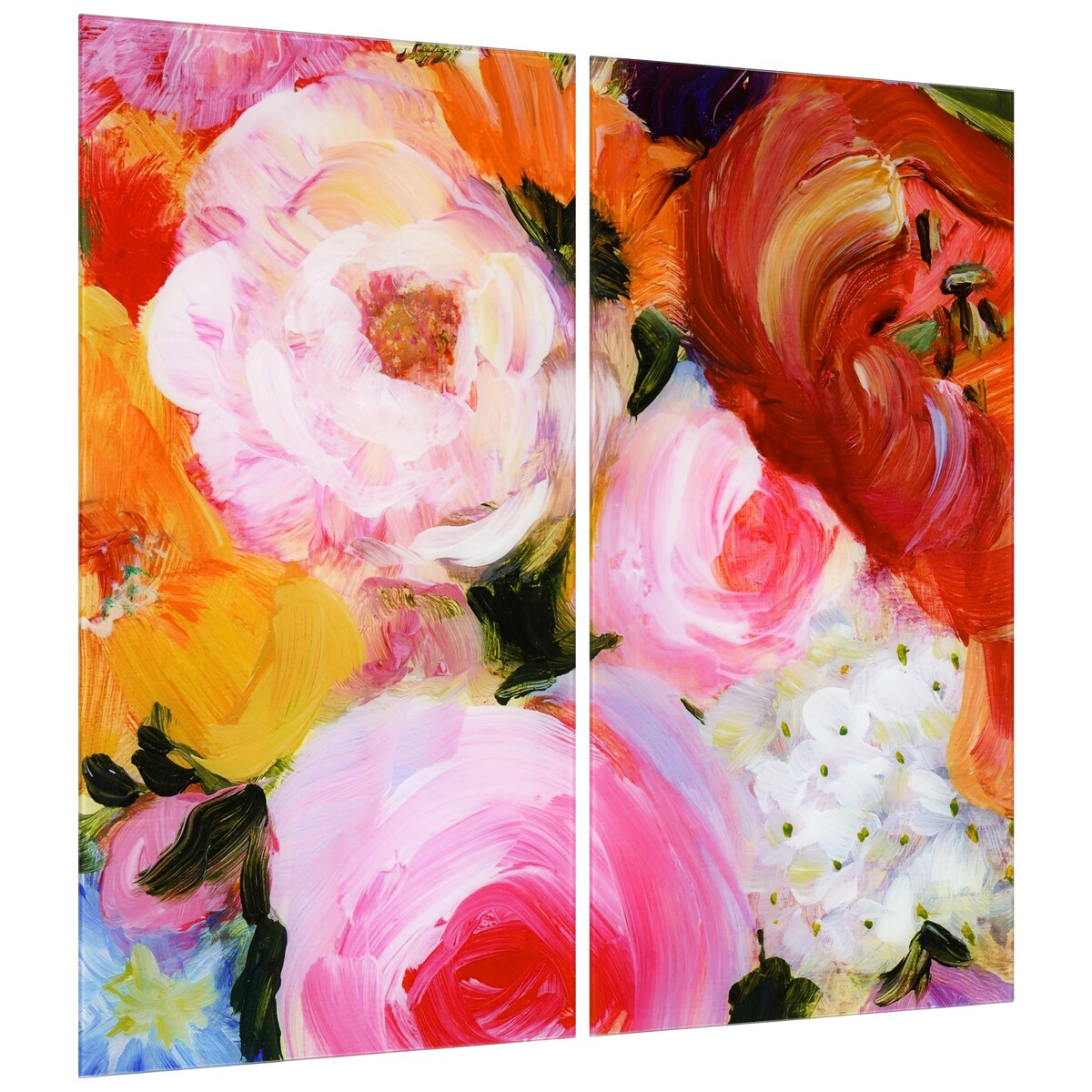 Blossoms in Rouge & Blush Oversized 72x36 Frameless Floating Reverse Printed Tempered Glass Art Panels Set - Perfect for Living Room, Bedroom & Office Wall Decor