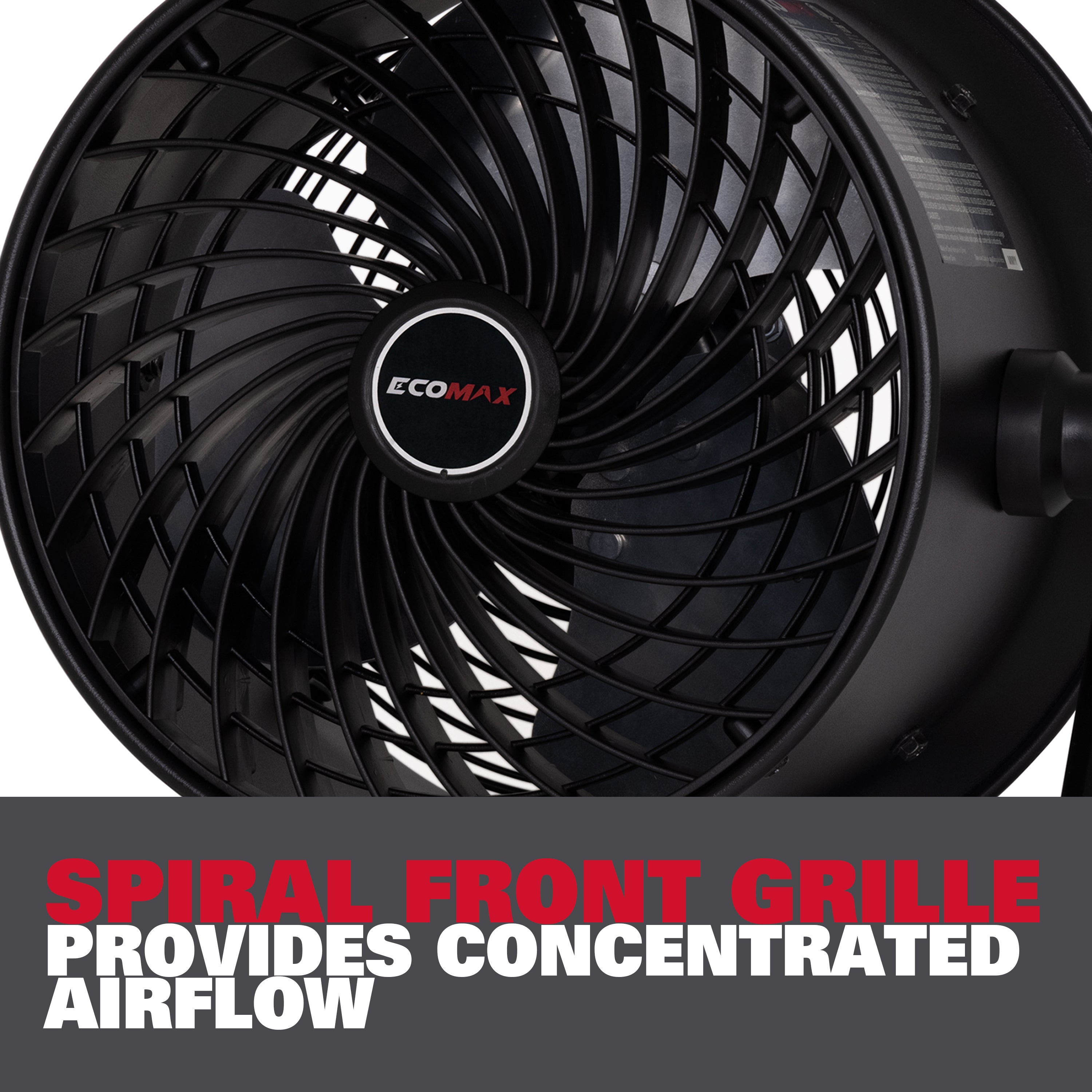 Ecomax 10 Inch Black Drum Fan - High Velocity Industrial Air Circulator for Home, Office, Warehouse & Outdoor Use
