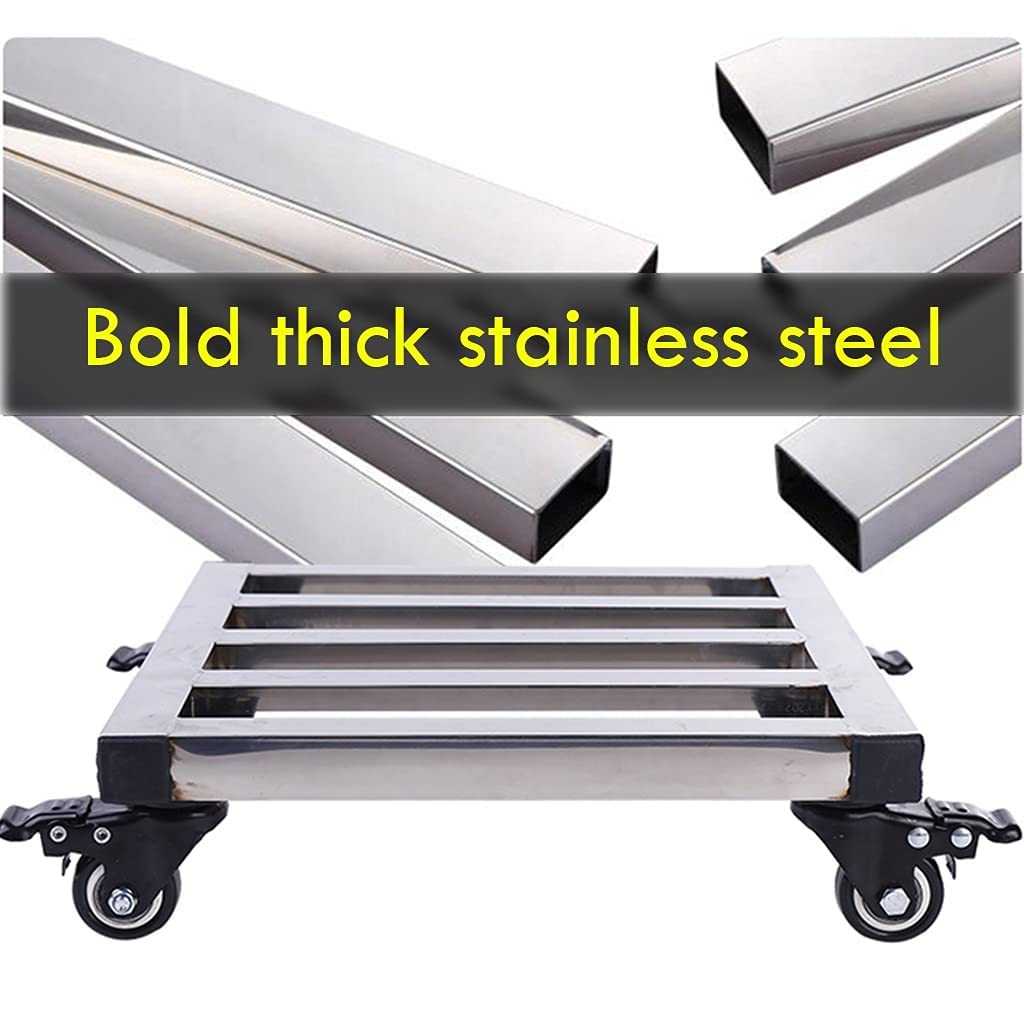 Stainless Steel Heavy Duty Metal Plant Stand with Rollers - 10 Inch Square Flower Pot Caddy, Movable Potted Plant Pallet for Indoor & Outdoor Garden Decor