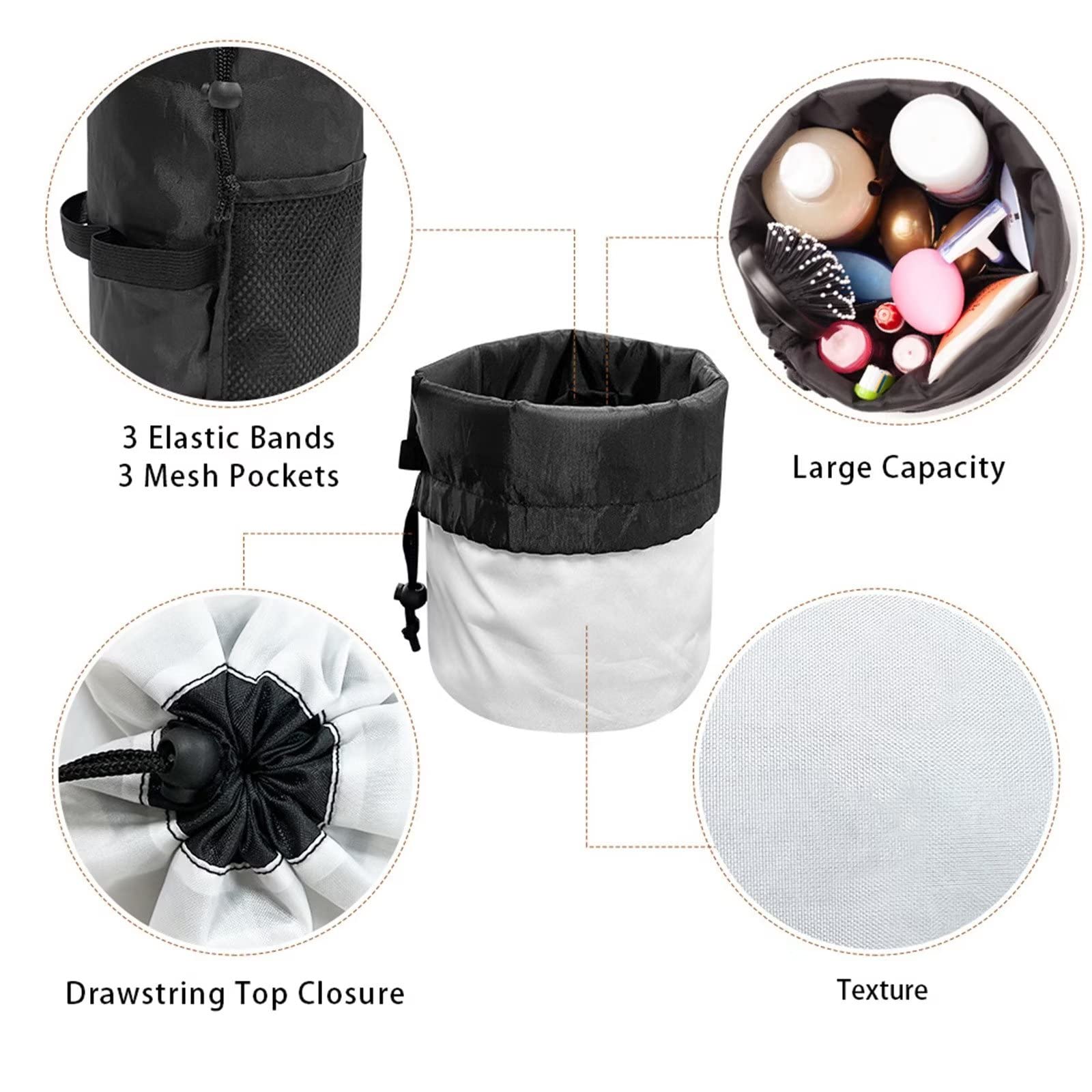 SEANATIVE Pineapple Print Black Drawstring Travel Cosmetic Bag - Waterproof Toiletry Organizer for Women | Lightweight Makeup Pouch for Travel, Gym, Beach & Daily Use