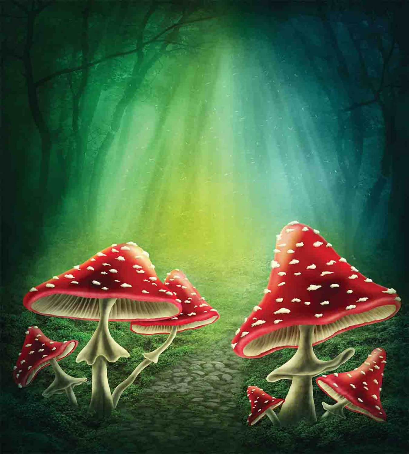 Ambesonne Mushroom Duvet Cover Set - Dark Forest Adventure with Mystical Wizard Witch Magic Theme | 2-Pack California King Size Bedding (Sea Green, Red, Cream) | Includes 2 Duvet Covers & 4 Pillowcases | Perfect for Fantasy Themed Bedrooms, Cozy Cabin Retreats & Whimsical Home Decor