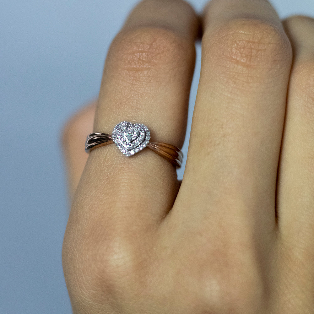 9ct Rose Gold 0.10 Carat Heart Shaped Diamond Ring with 39 Brilliant Cut Diamonds - Perfect for Valentine's Day, Anniversary & Engagement Gifts