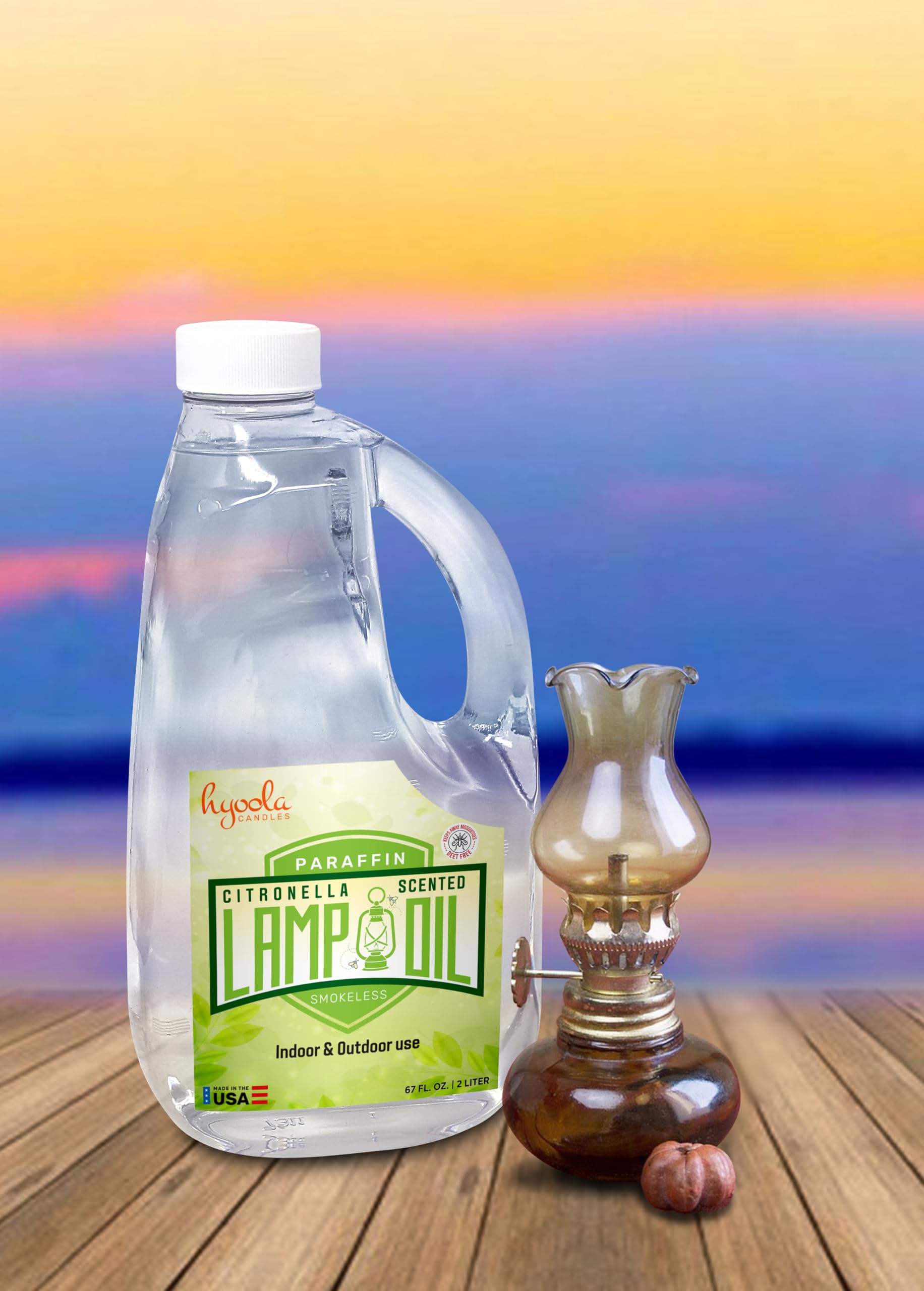 Hyoola Citronella Lamp Oil - 67.6 oz (2 Liter) Smokeless Mosquito Repellent for Indoor/Outdoor Use - Perfect for Patio Lanterns, Camping Lights & Oil Candles - Natural Insect Deterrent with Pleasant Scent