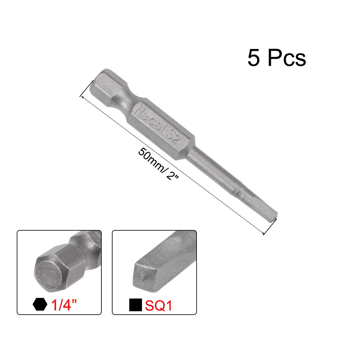 uxcell 5 Pcs SQ1 Magnetic Square Head Screwdriver Bits - 1/4 Inch Hex Shank, 2-inch Length S2 Power Tools Square Drive Screwdriver for DIY Projects, Furniture Assembly & Home Repairs