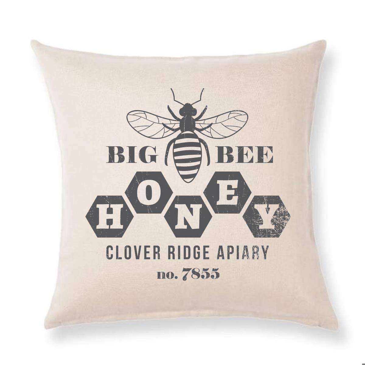 Big Bee Honey Farmhouse Vintage Throw Pillow Cover - Spring Summer Home Decor for Living Room, Bedroom & Porch