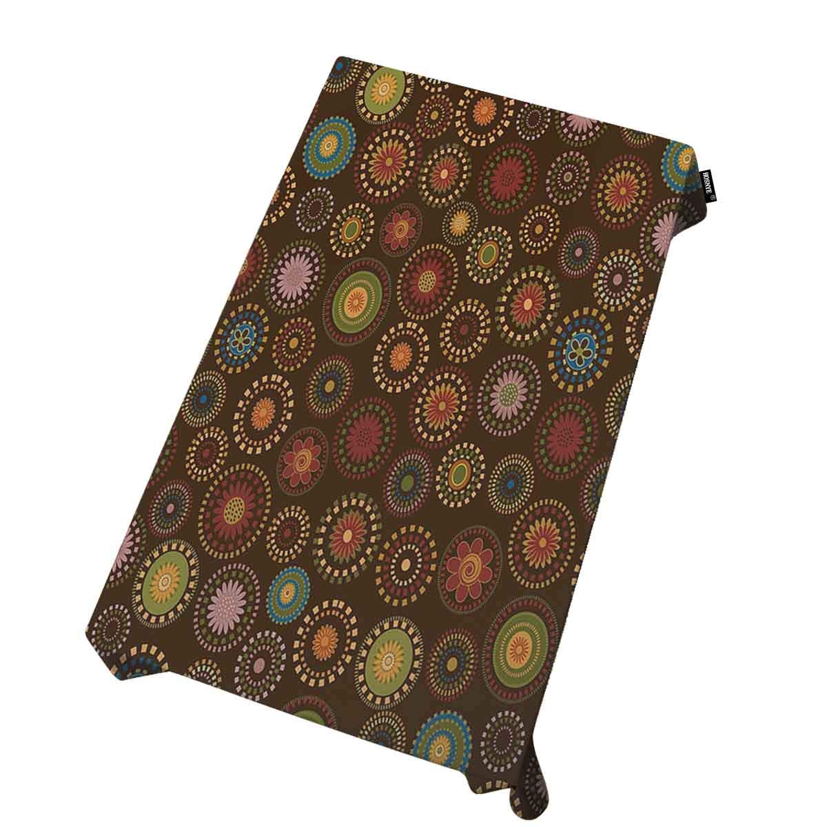 Boho Round Tablecloth for Rectangle Tables - 60x104 Inch Ethnic Floral Print Kitchen Dining Table Cover for Parties, Weddings & Holidays - Perfect for Indoor Decor, Dinner Events & Special Occasions