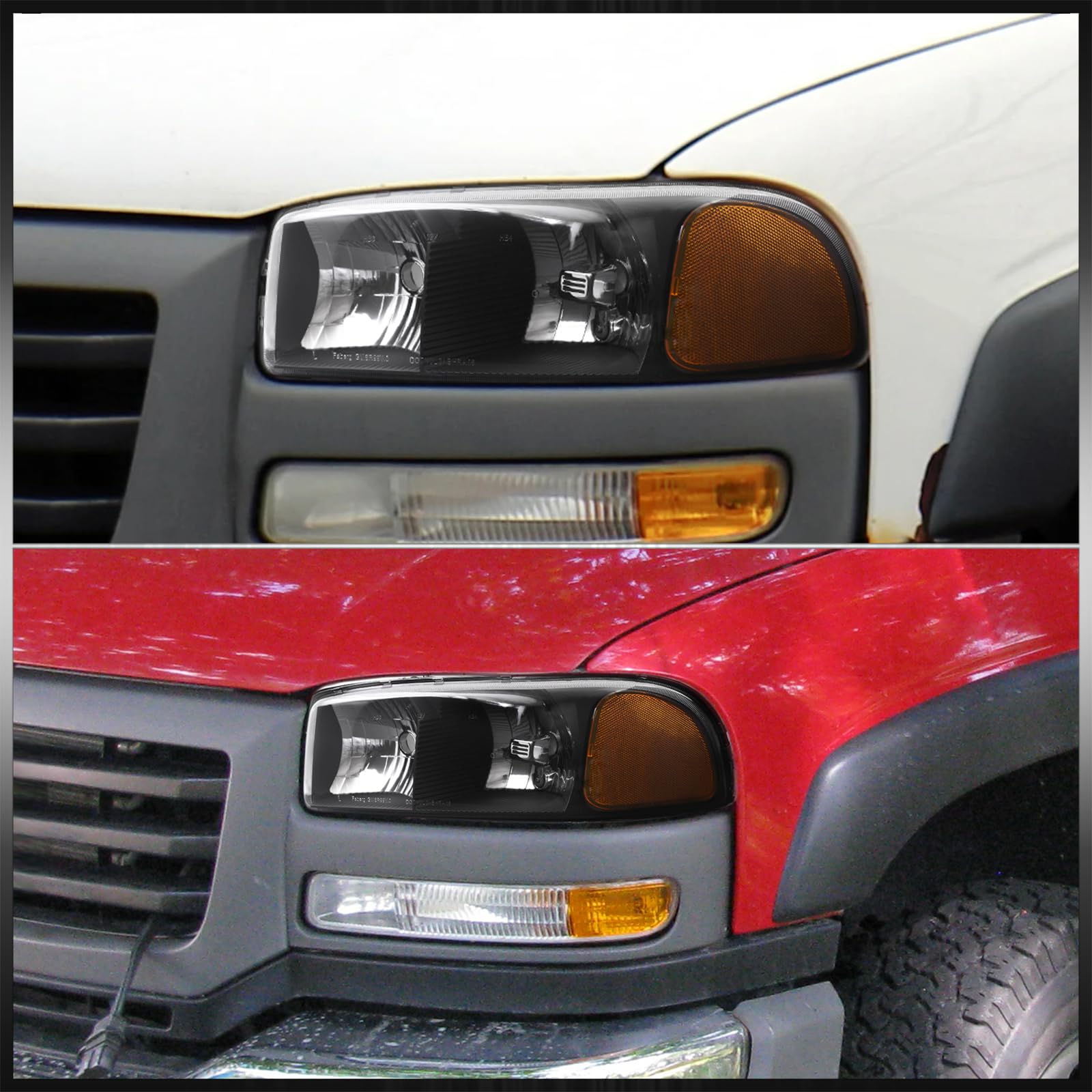 Black Amber Turn Signal Headlights for GMC Sierra Yukon XL 2000-2007 - Offroad & Night Driving