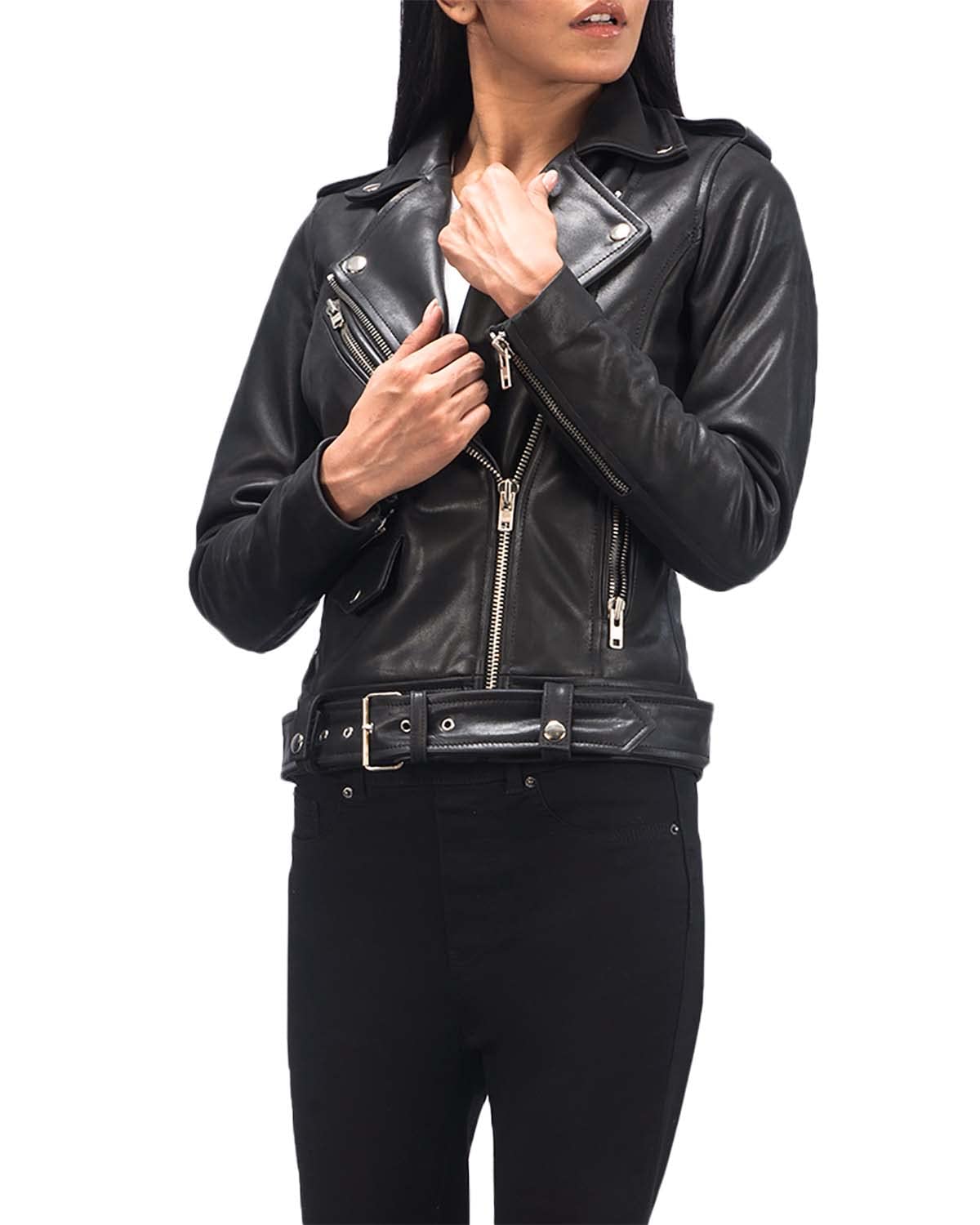 The Jacket Maker Alison Women's Real Leather Biker Jacket | Genuine Leather Motorcycle Jacket for Women | Perfect for Riding, Casual Outfits & Fashion Statements