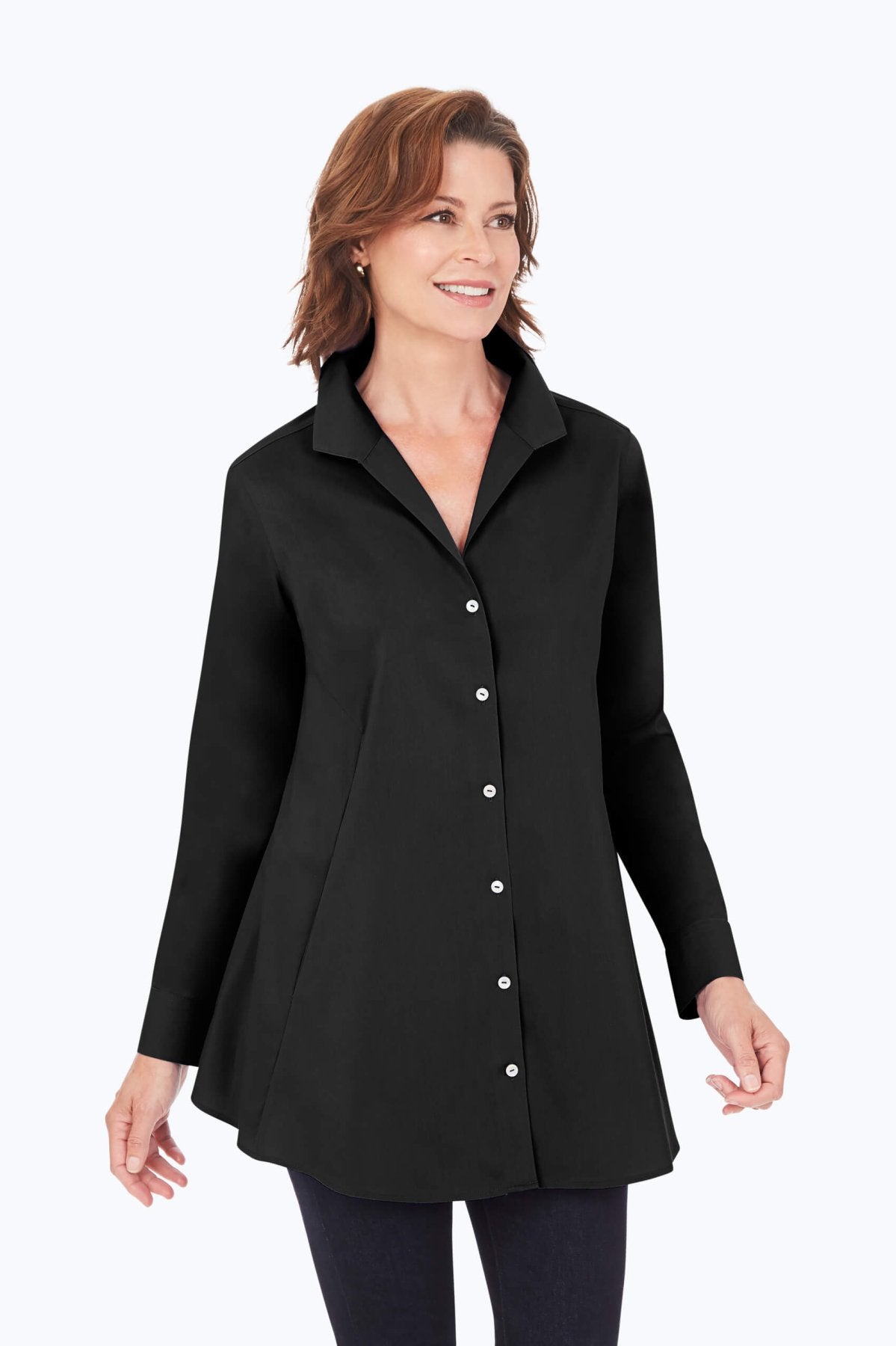 No-Iron Stretch Long Sleeve Tunic for Women - Comfortable Wrinkle-Free Blouse for Work, Travel & Casual Wear