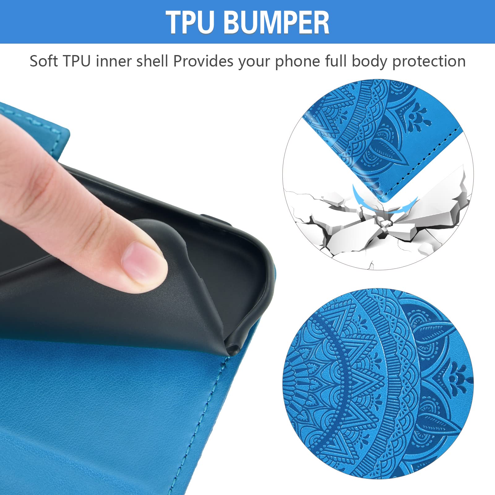 ASUWISH iPhone 13 Pro Max Wallet Case with Tempered Glass Screen Protector & Wrist Strap - 6.7 Inch Flip Cover for iPhone 13 Pro Max (2021) 5G - Blue | Slim Protective Phone Case with Card Slots for Everyday Use & Travel