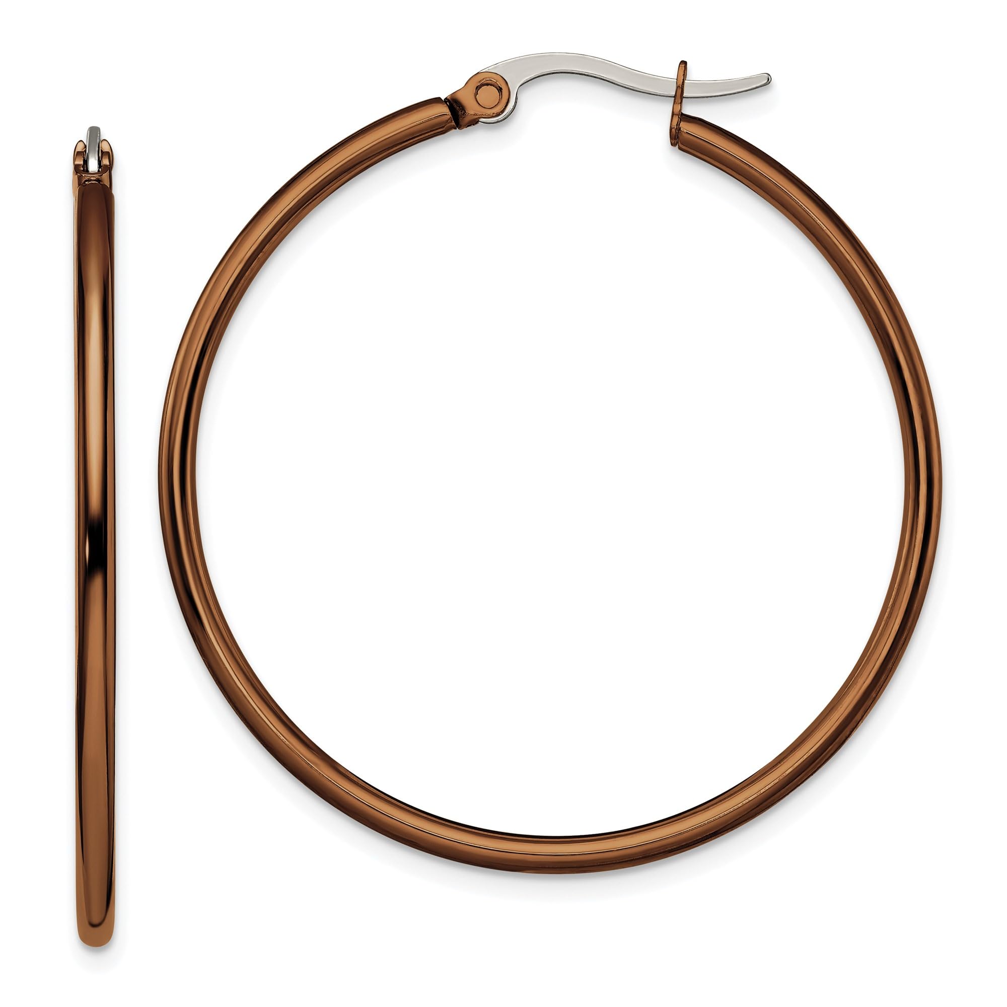 Stainless Steel Brown 40mm 2mm Large Medium Hoop Earrings for Women - Hypoallergenic Durable Fashion Jewelry - Perfect for Everyday Wear, Parties & Gifts