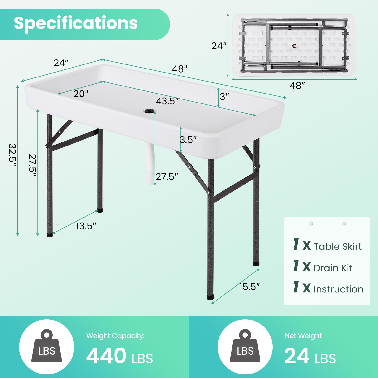 SAFSTAR 4FT Portable Ice Table with Drain & Removable Skirt - Foldable Outdoor Cooler Table for Drinks & Beverages | Perfect for BBQs, Weddings, Parties & Outdoor Events - Chilling Solution for Backyard Gatherings, Tailgating & Camping