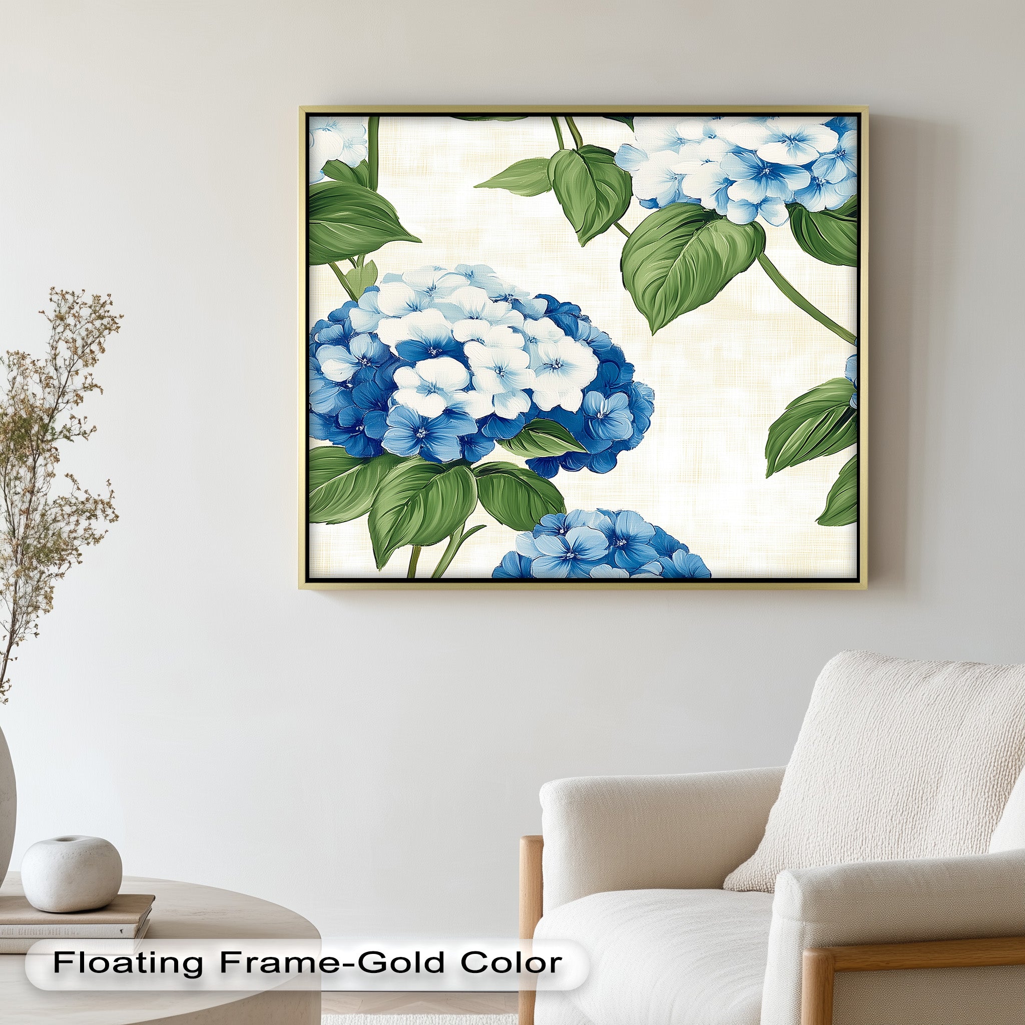 Blue and White Blooming Flower Oil Painting - Handmade Canvas Art for Home Decor, Living Room, Bedroom & Office Wall
