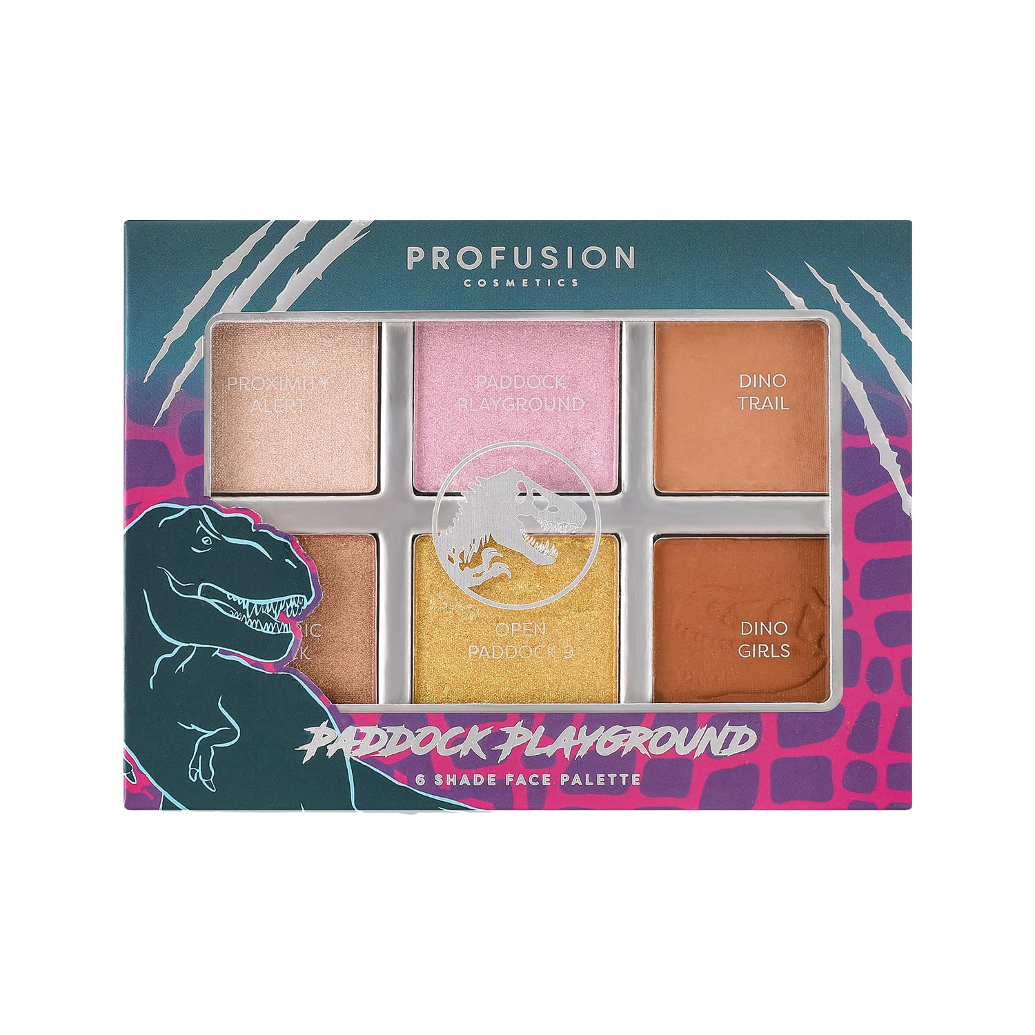 Profusion Cosmetics Jurassic Paddock 6-Color Face Palette - Buildable Matte & Shimmer Eyeshadows, Blush & Highlighter for Natural to Glam Makeup Looks | Perfect for Date Night, Parties & Photoshoots