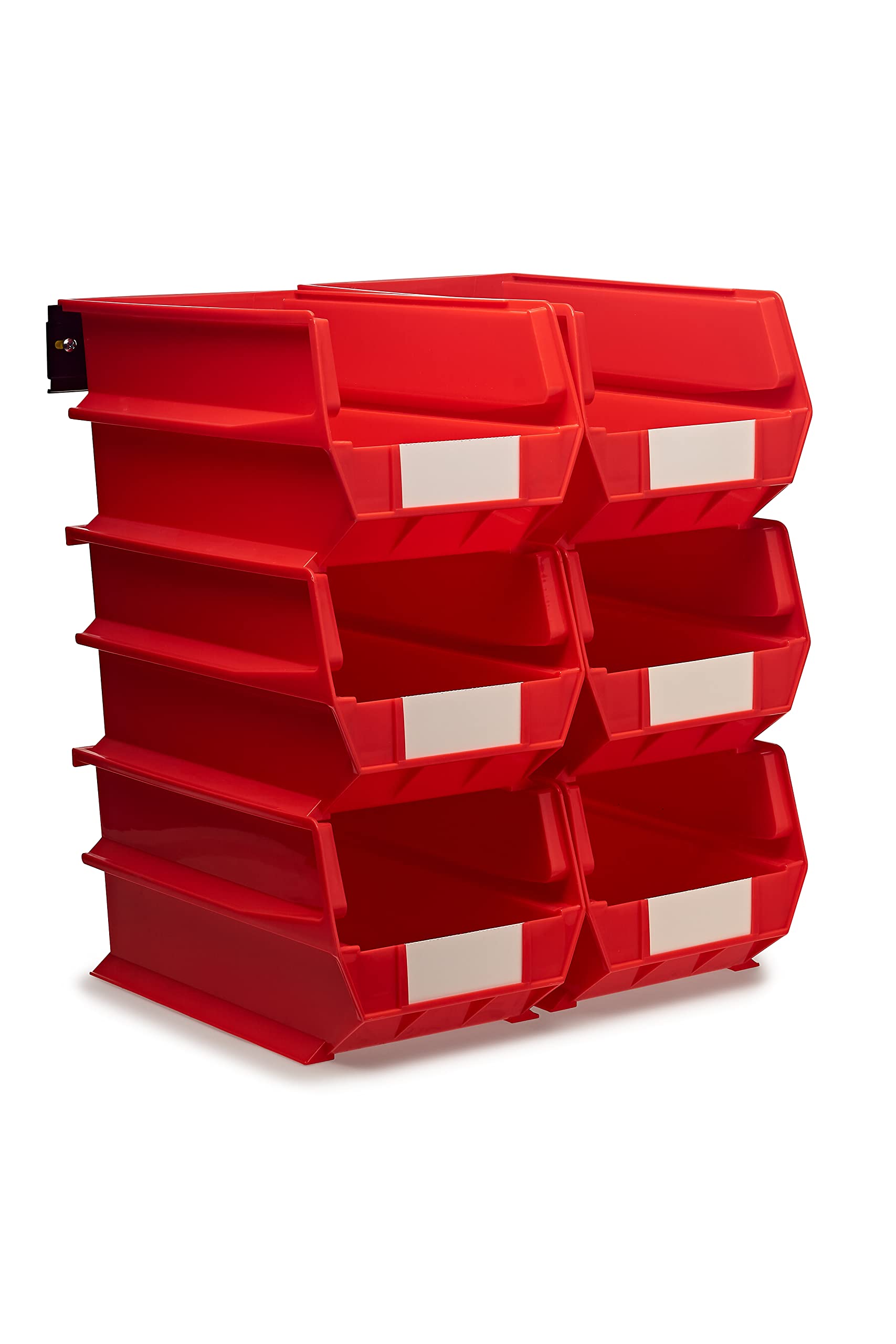 Triton Products 3-240RWS LocBin Wall Storage Bins with Rails - Large Red Organizer for Garage, Workshop & Home Organization | Heavy-Duty Wall-Mounted Storage Solution