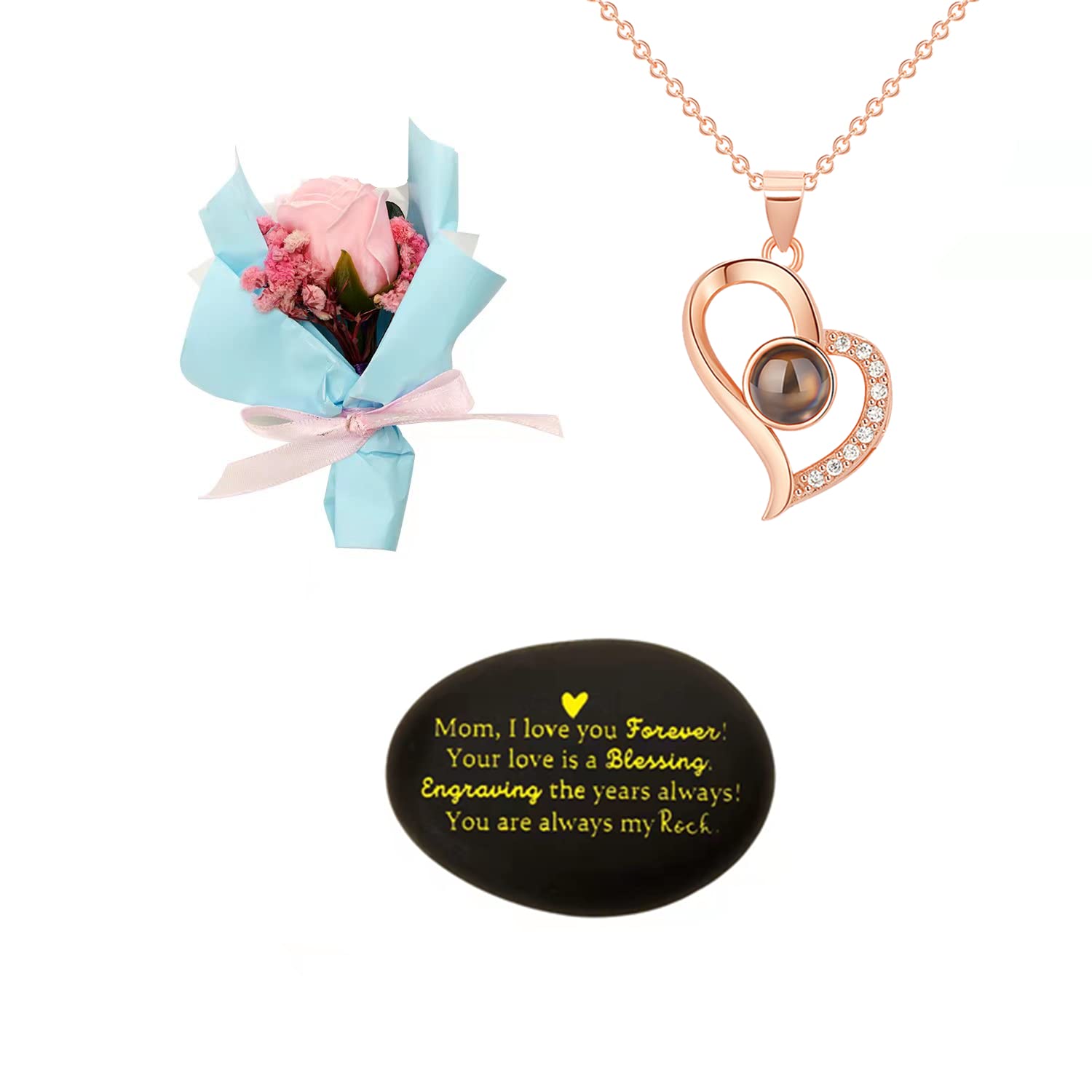 Personalized Engraved Heart Pendant Necklace - Unique Mother's Day Gift from Daughter or Son, Birthday Present for Mom with Flower Design - Perfect for Anniversaries, Valentine's Day & Special Occasions