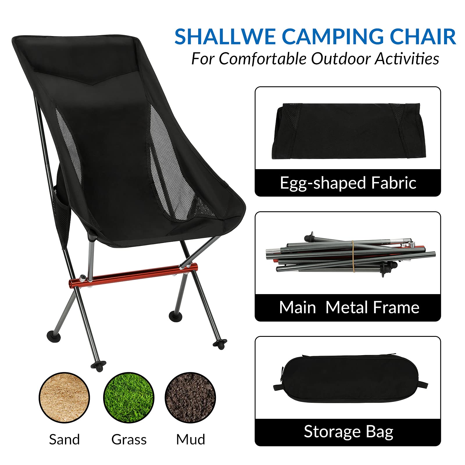 Premium All-Aluminum Folding Camping Chair for Adults - Heavy Duty Portable High Back Collapsible Chair with Built-in Pillow & Side Pocket - Perfect for Backpacking, Hiking, Beach, Picnics, Outdoor Concerts & Tailgating